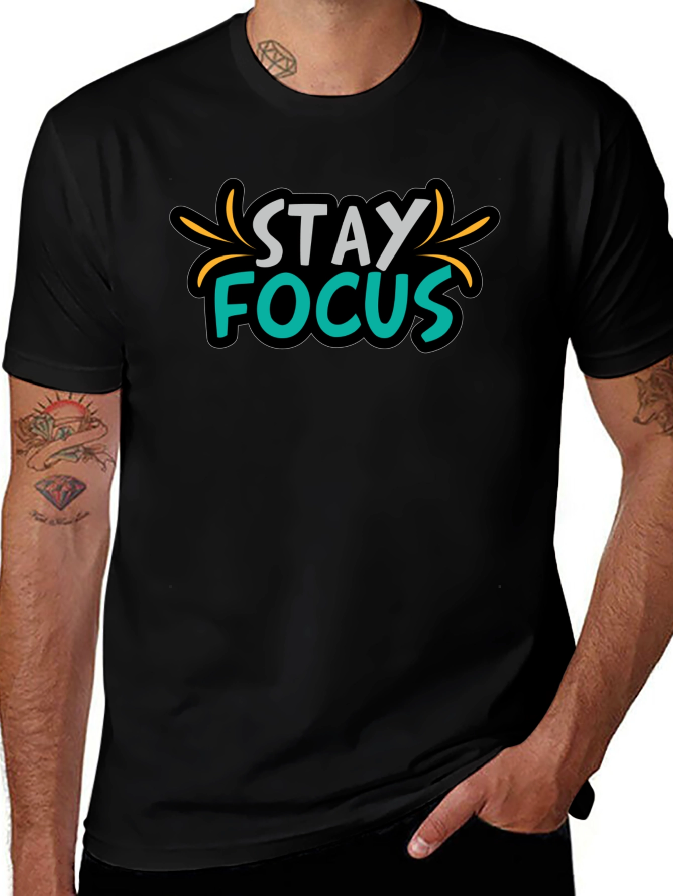 Variant 27 of Stay Focused Graphic T-Shirt - Trendy Black Tee