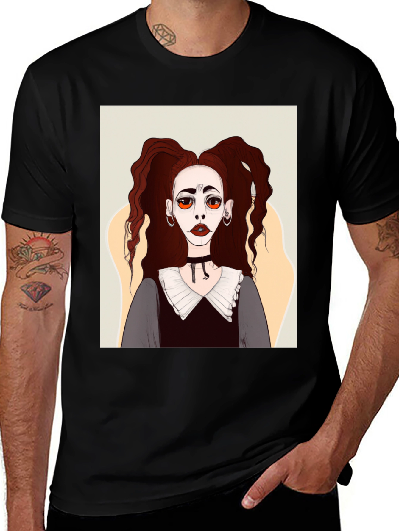 Variant 7 of Gothic Girl Graphic Tee - Unique Illustration Black T-Shirt