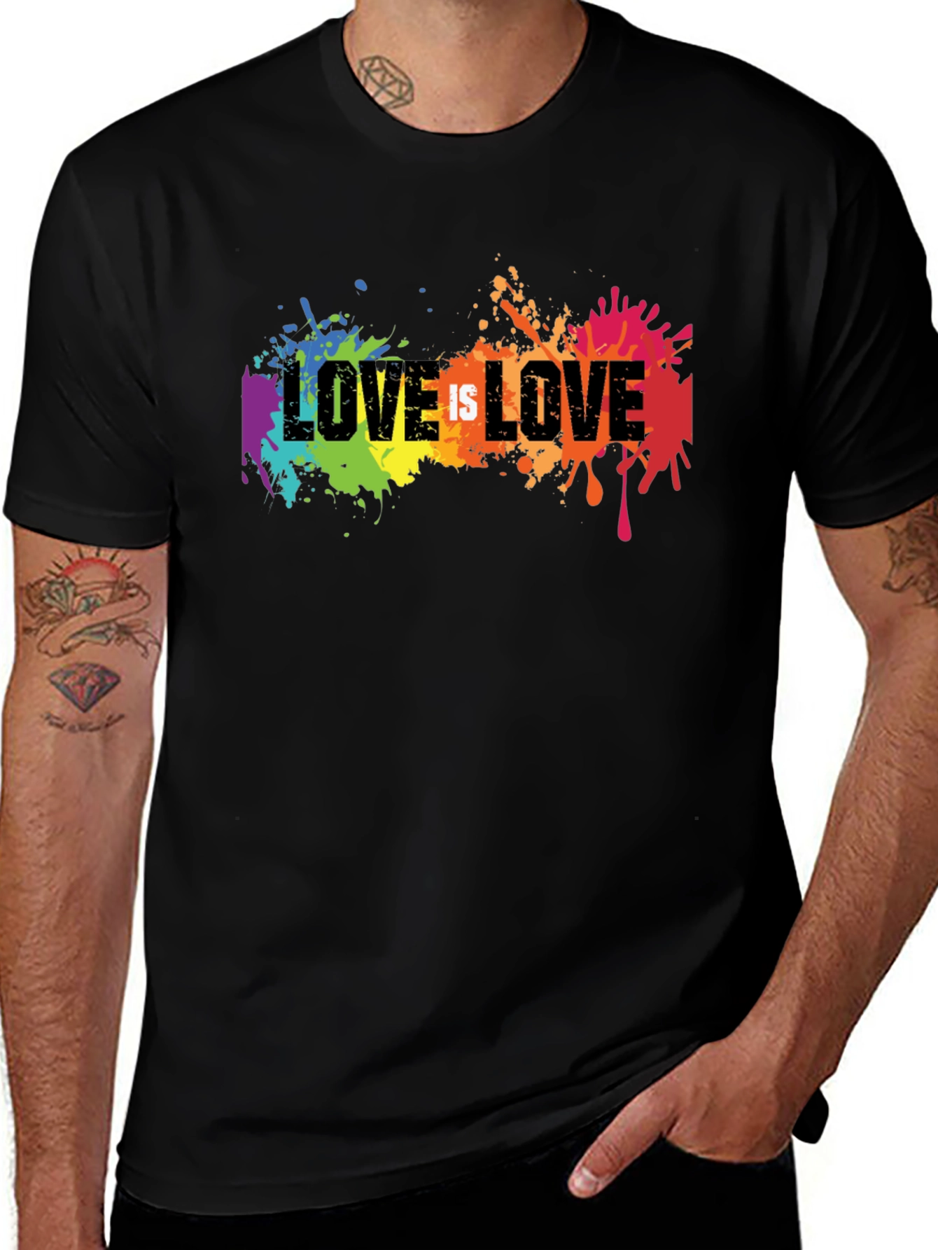 Love is Love Rainbow Splatter Graphic Tee - Black