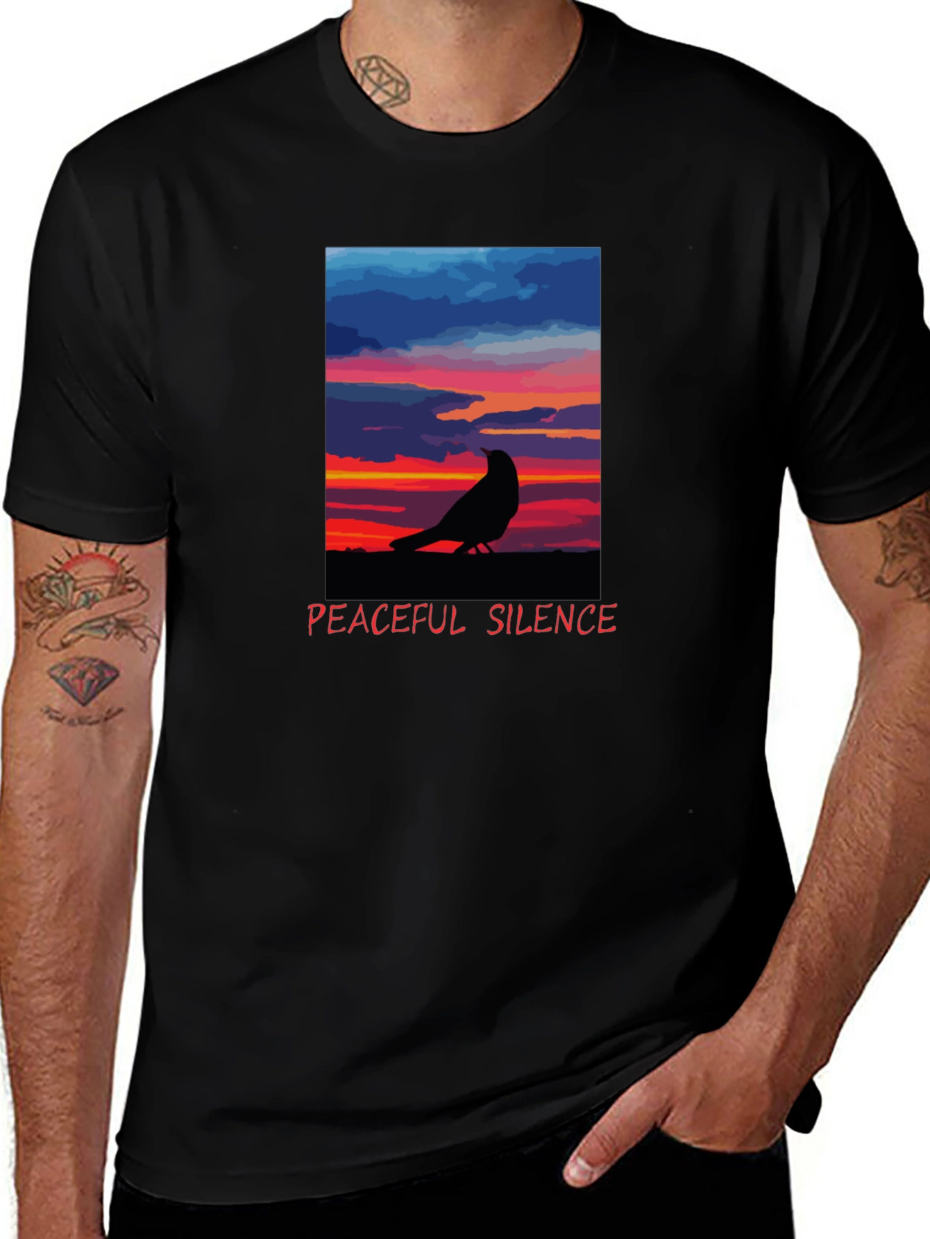 Variant 30 of Peaceful Silence Crow Sunset Graphic Tee