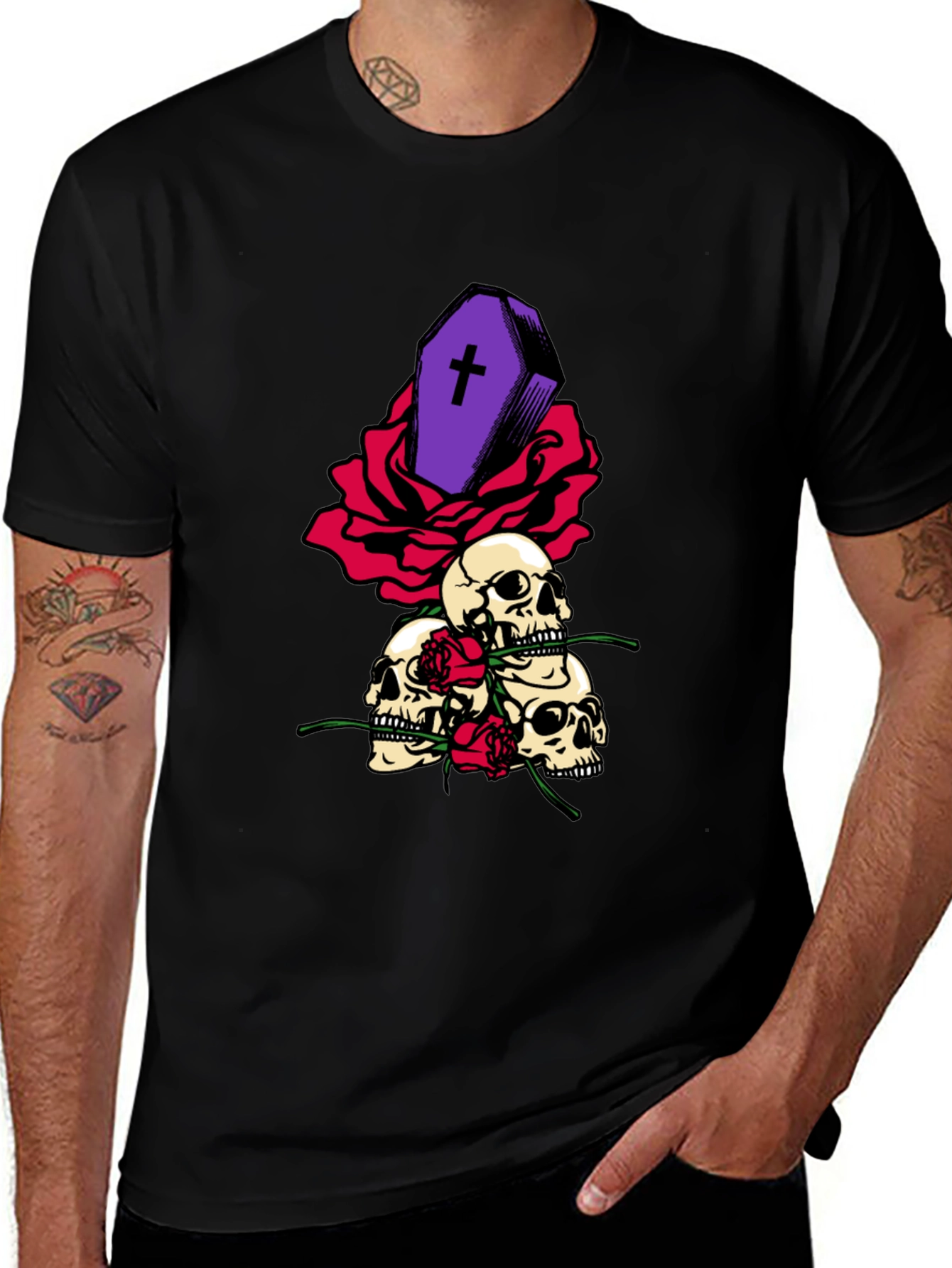 Variant 22 of Skulls Roses & Coffin Graphic T-Shirt
