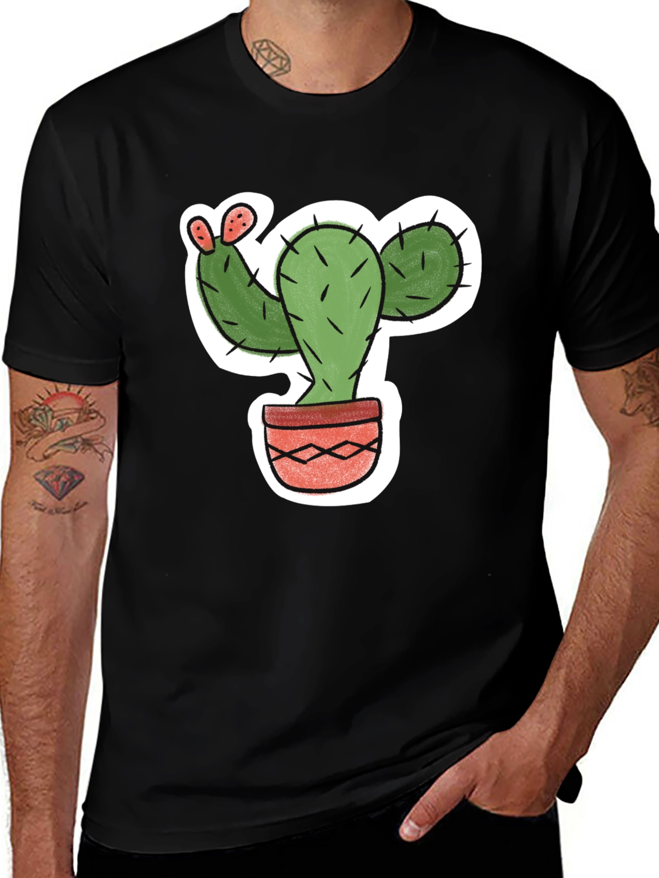 Variant 26 of Cool Cactus Graphic Tee - Black Casual Shirt