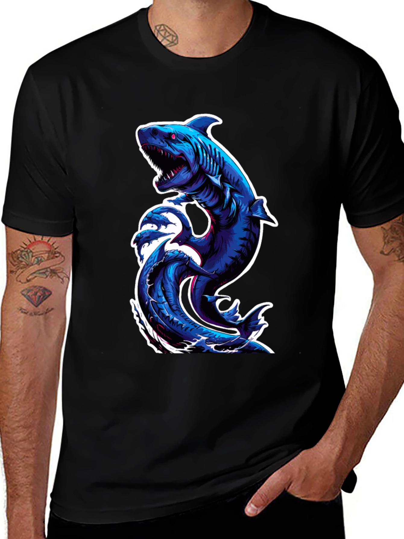 Variant 26 of Shark Wave Graphic Tee - Black