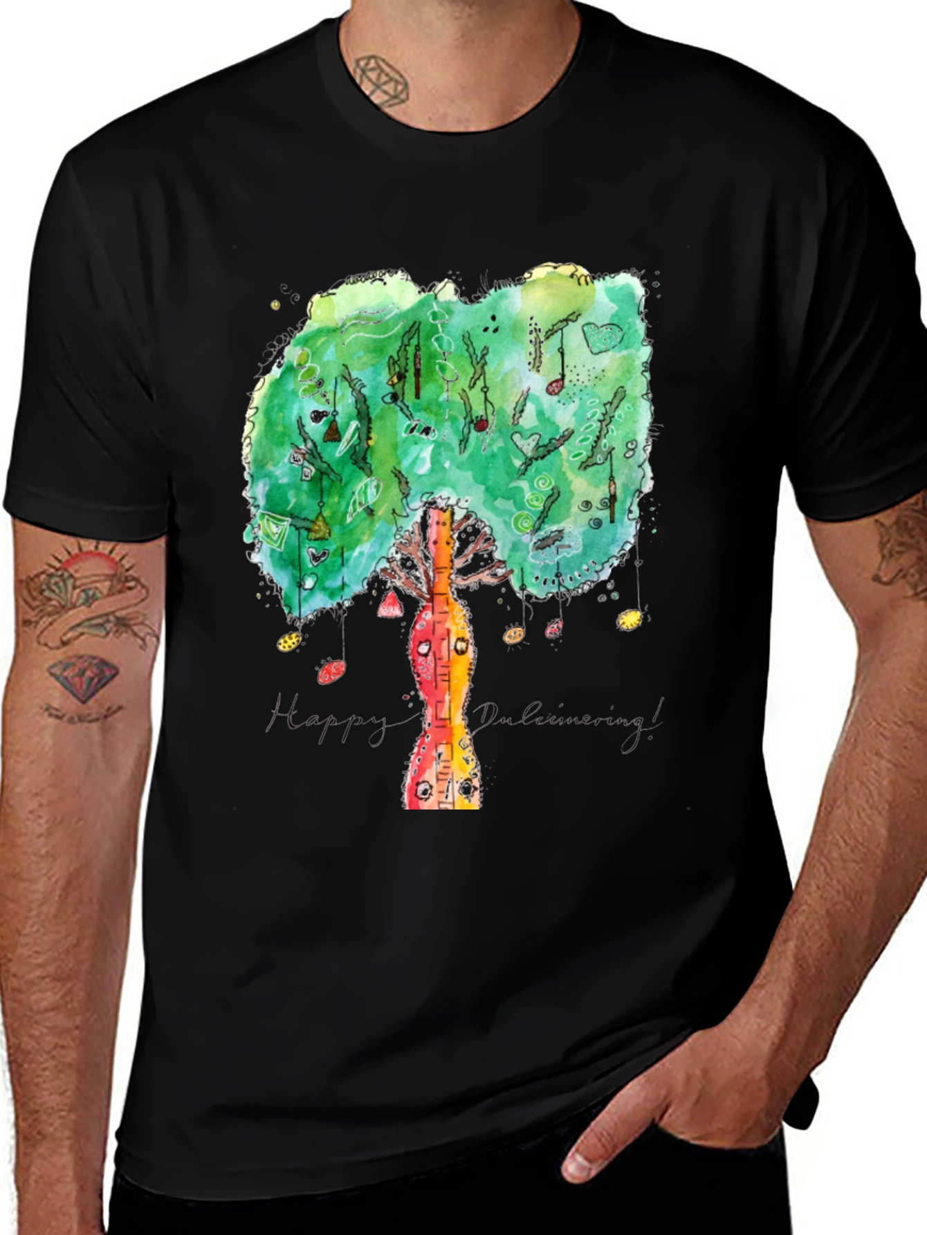 Musical Tree Graphic Tee - Unisex Black T-Shirt