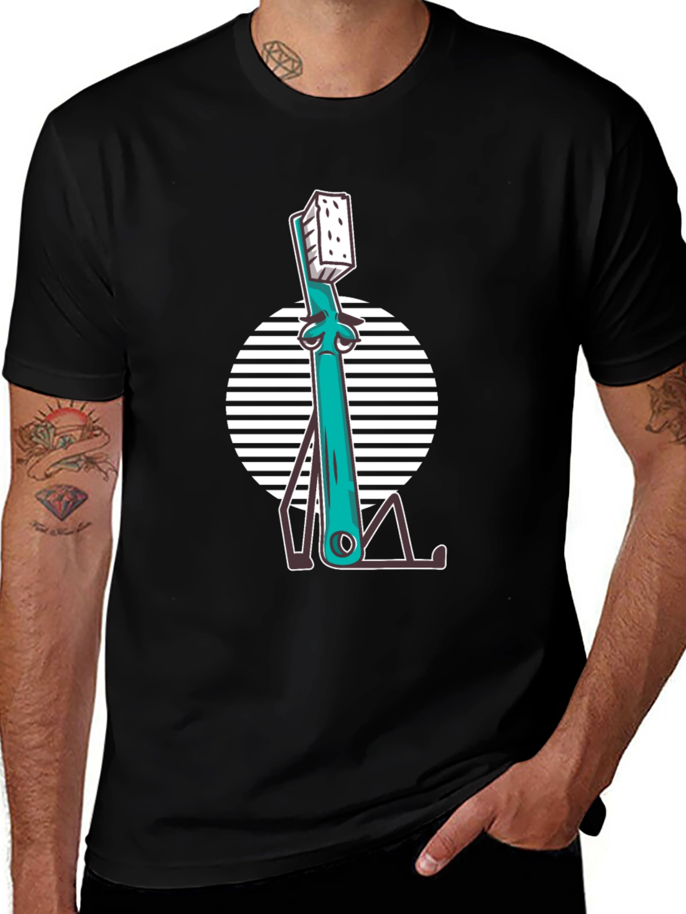 Variant 12 of Quirky Toothbrush Graphic Tee - Black Cotton T-Shirt
