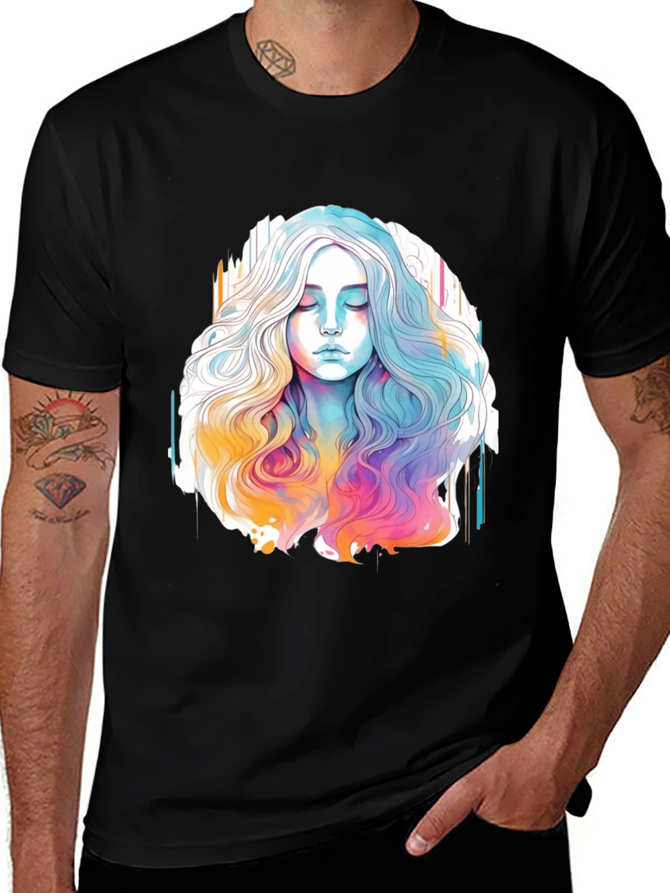 Watercolor Woman Graphic Black T-Shirt
