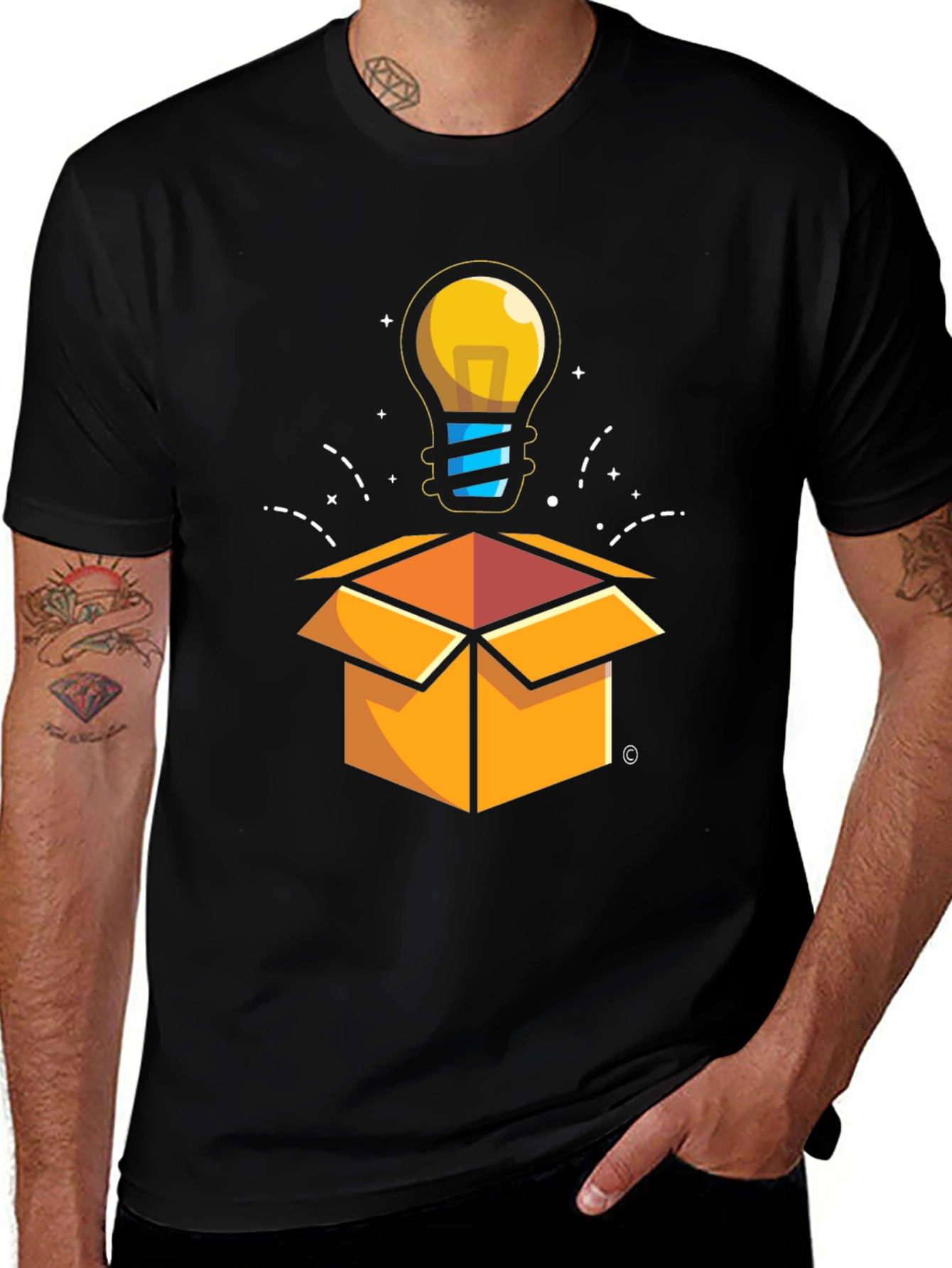 Variant 7 of Think Outside the Box T-Shirt - Idea Lightbulb