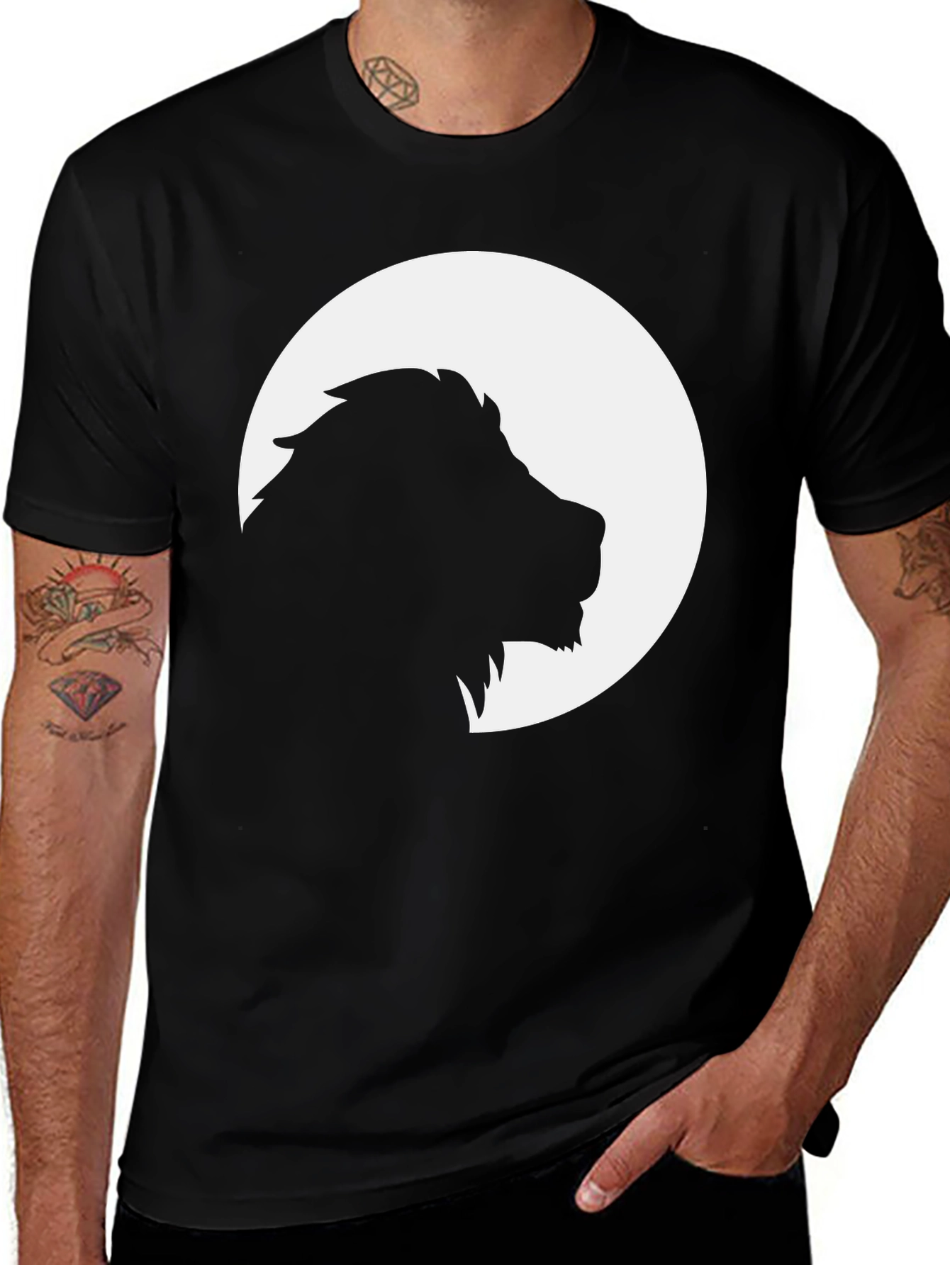 Variant 6 of Lion Silhouette Graphic Tee - Black