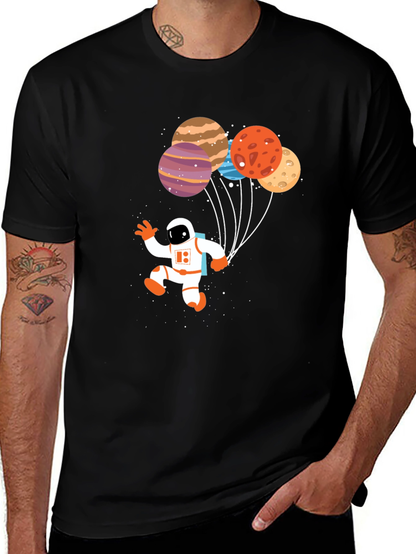 Black Astronaut Planet Balloons Graphic T-Shirt main image