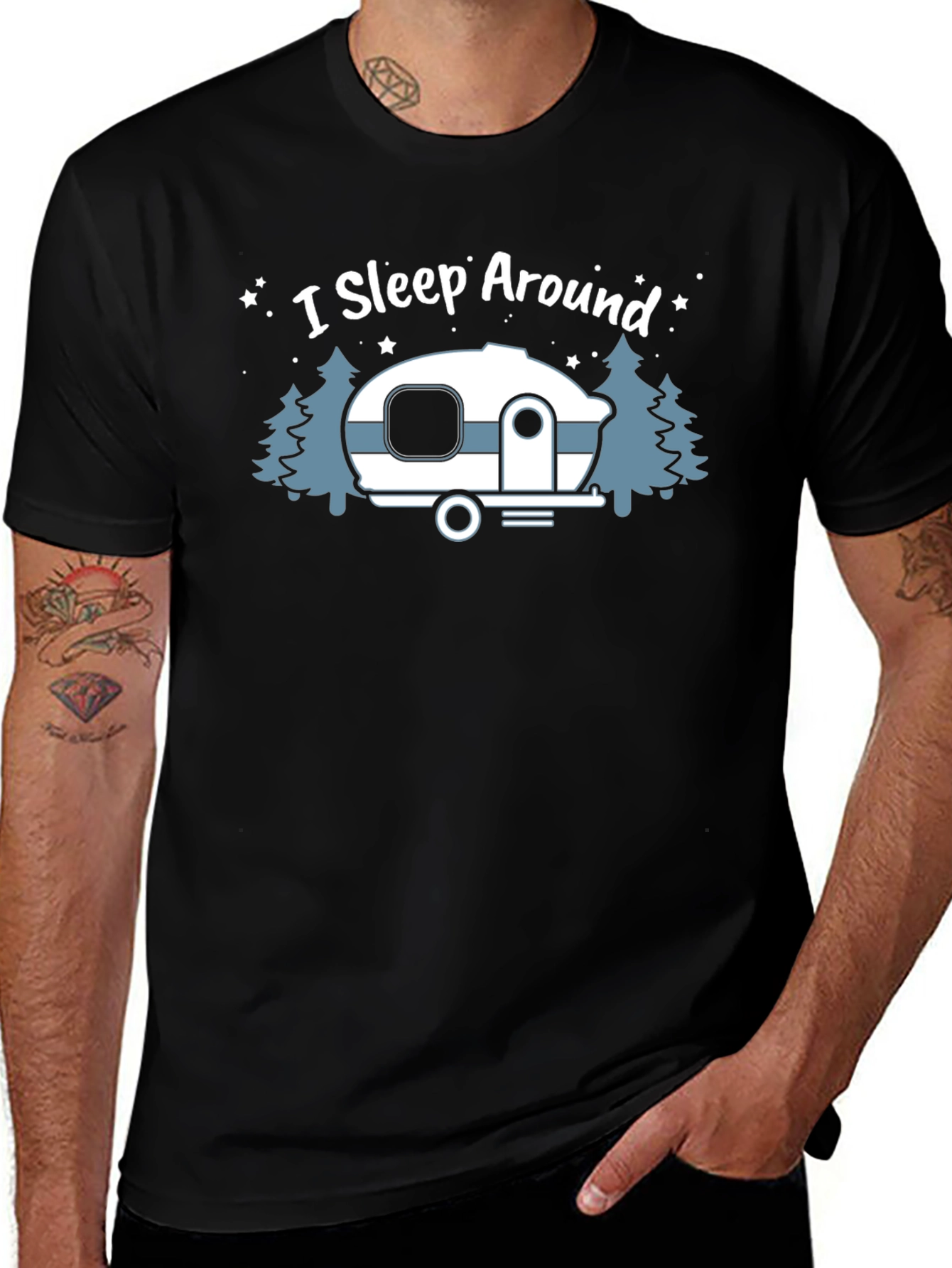 Black I Sleep Around Camper Graphic T-Shirt main image