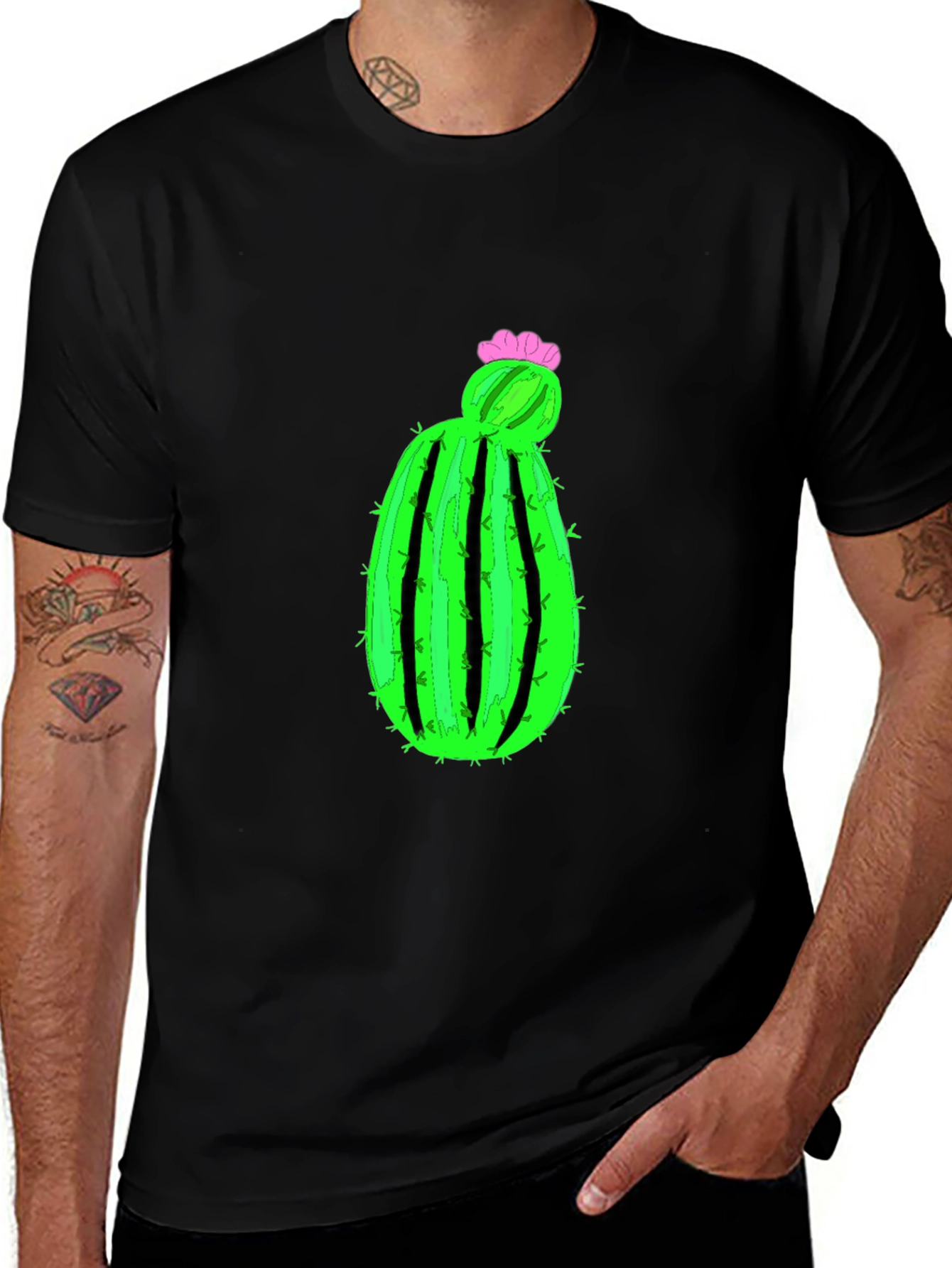 Cactus Graphic Tee - Trendy Men's Black T-Shirt