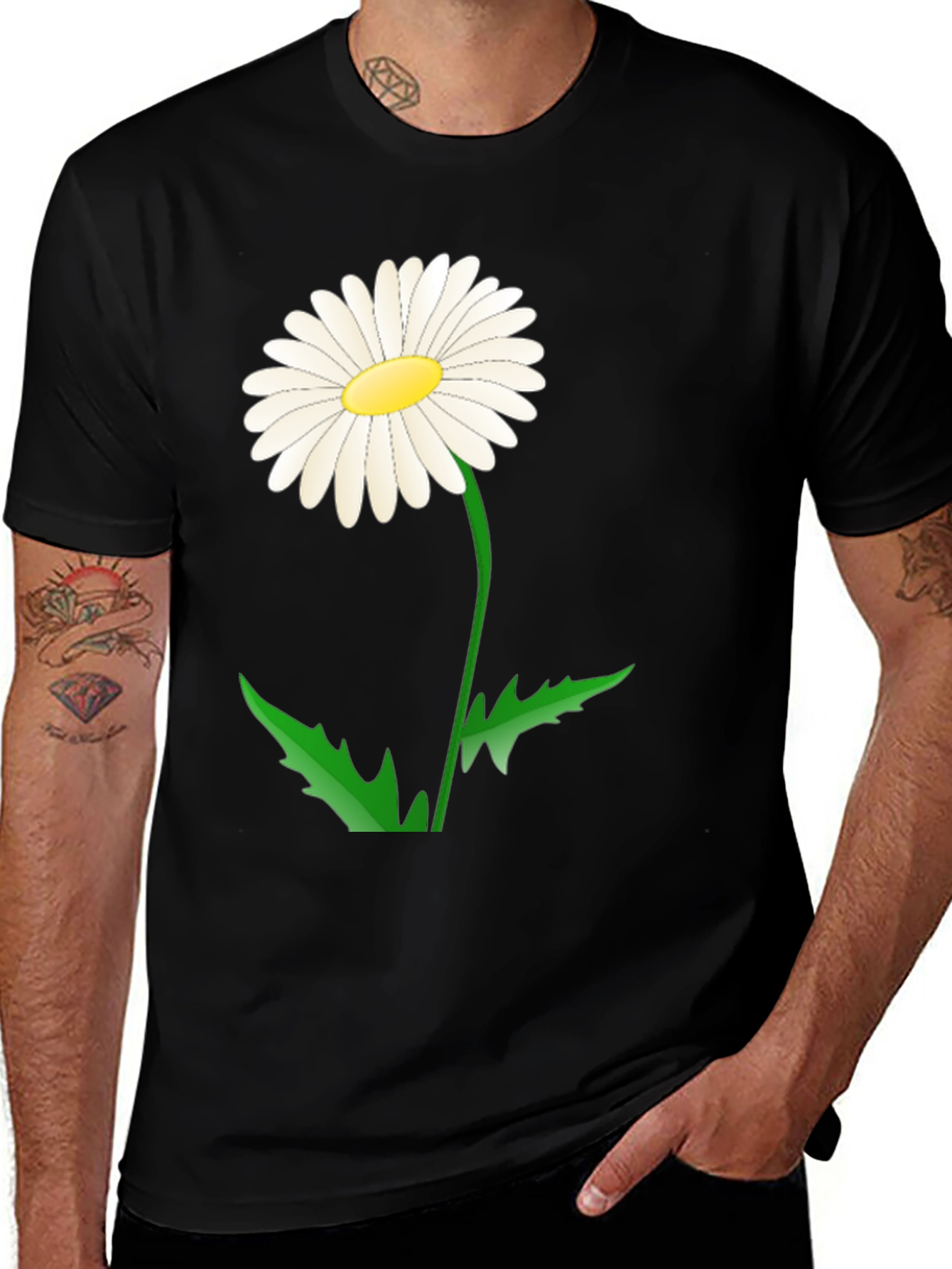 Variant 8 of Daisy Flower Graphic Tee - Black Cotton Blend
