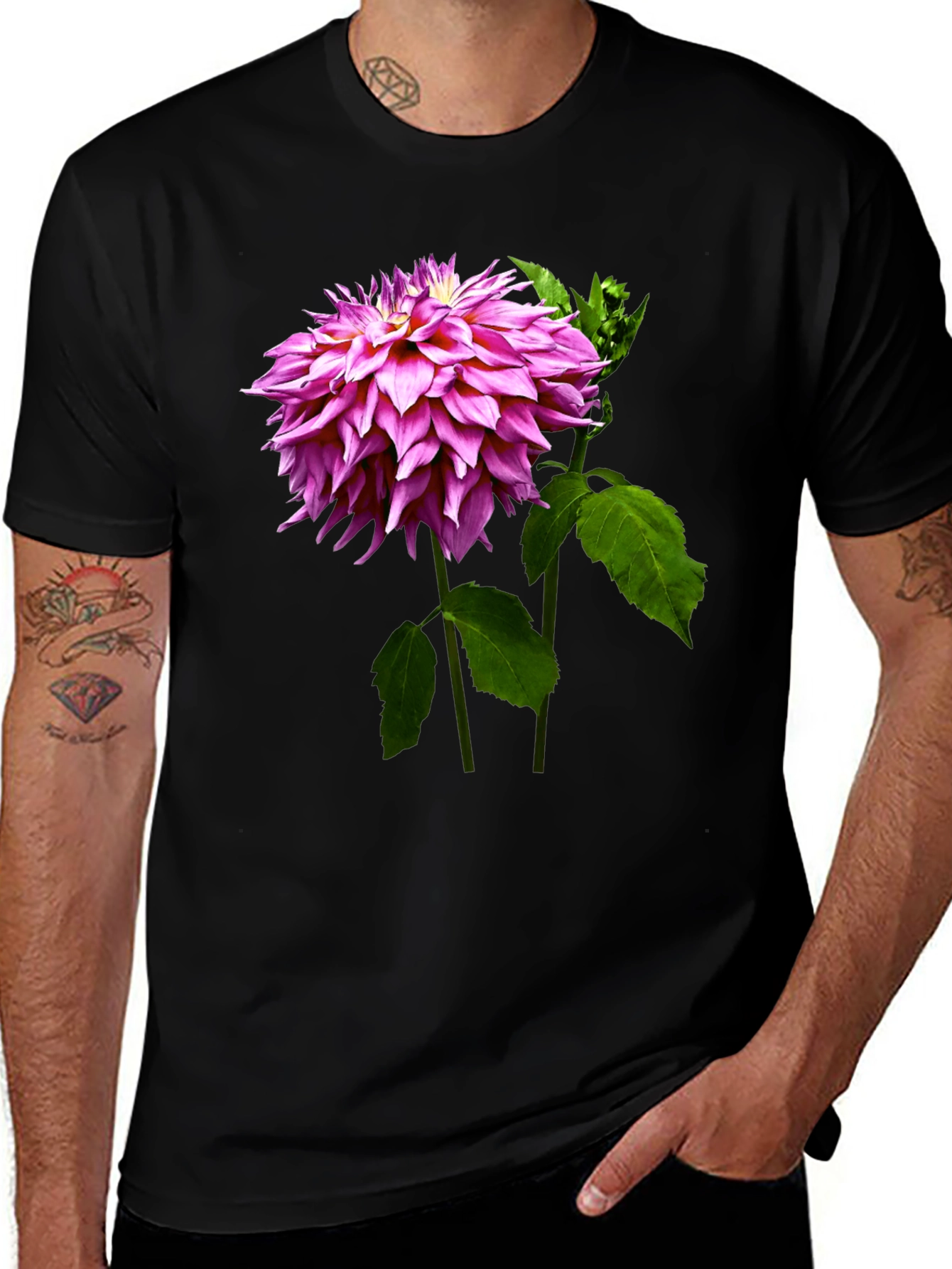 Variant 4 of Floral Print Tee - Black Cotton Blend T-Shirt