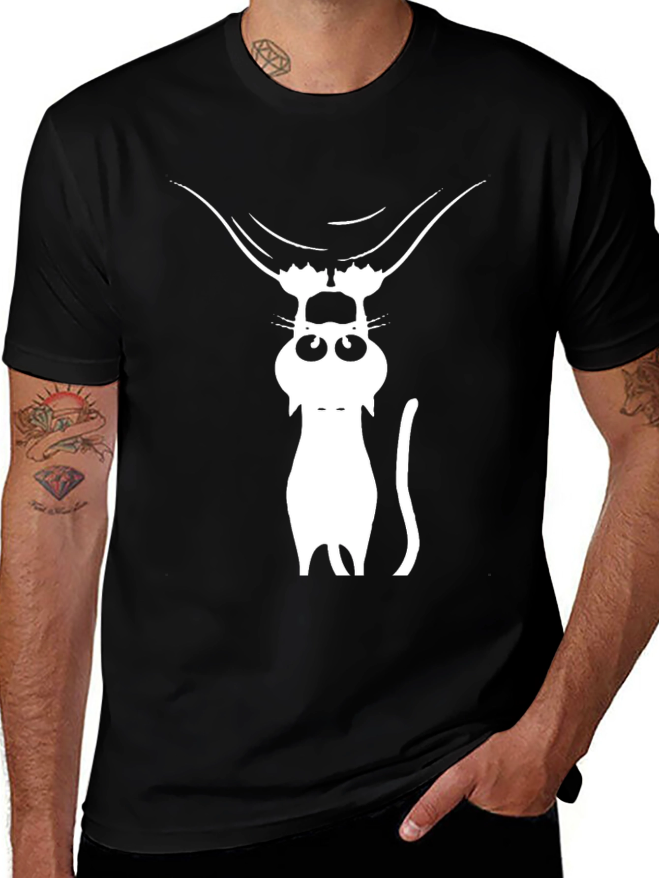 Variant 18 of Cool Cat Graphic Print Black T-Shirt