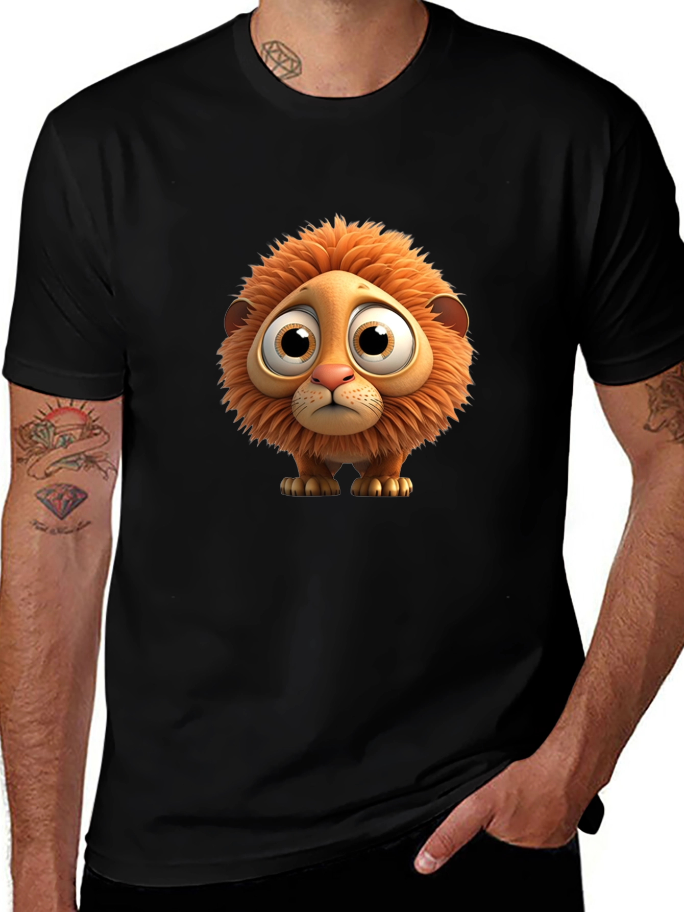 Cartoon Lion Graphic Black T-Shirt