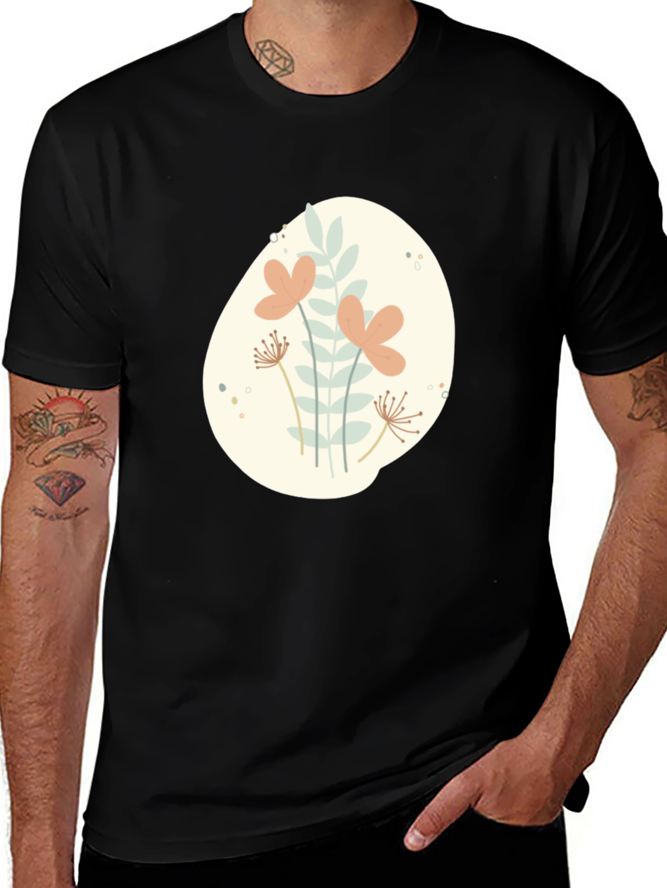 Variant 29 of Floral Oval Graphic Print Black T-Shirt