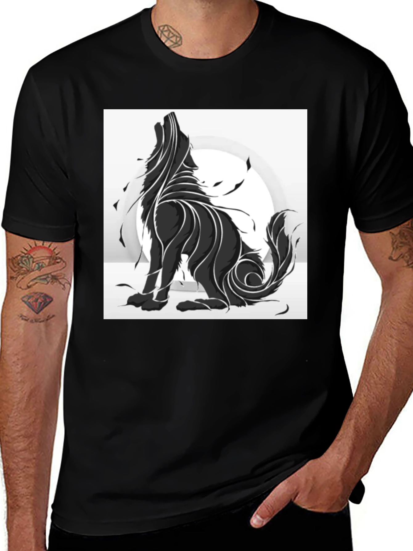 Variant 7 of Black Wolf Howling Graphic Tee