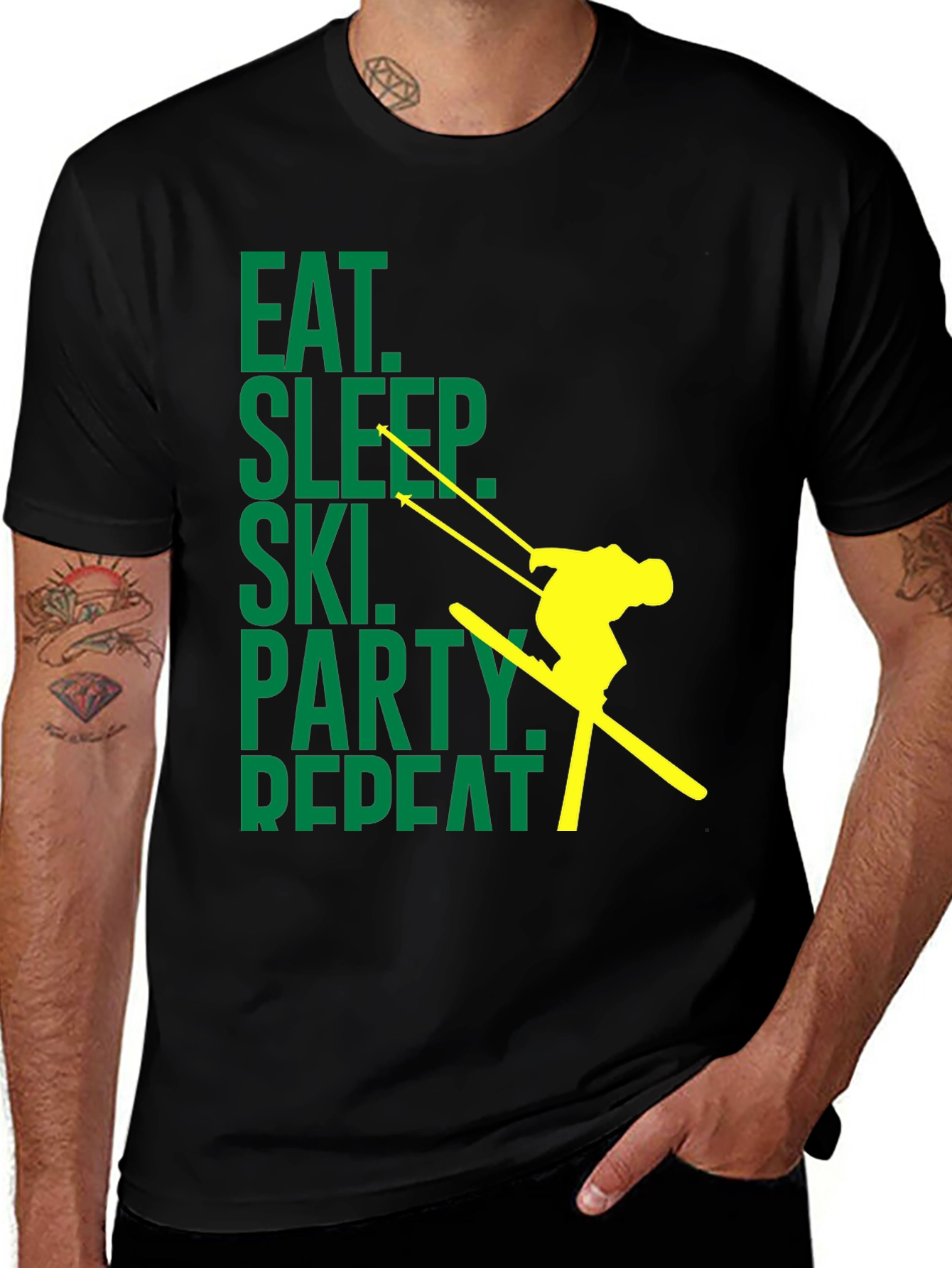 Variant 26 of Eat Sleep Ski Party Repeat Graphic Tee