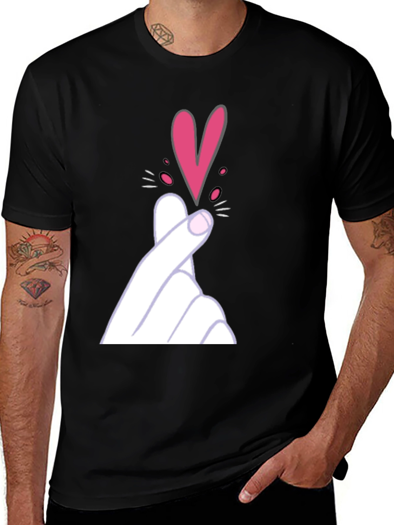 Variant 18 of Finger Heart Gesture Graphic Tee - Trendy Casual Top