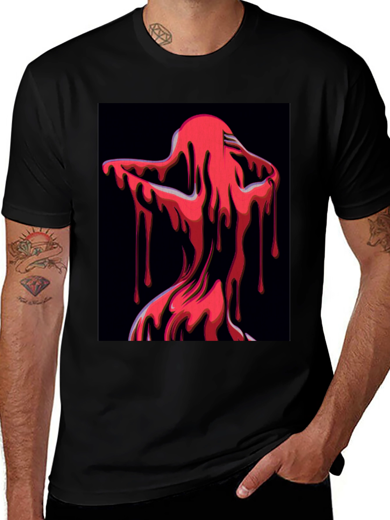 Variant 20 of Dripping Red Figure Graphic Tee - Black Cotton