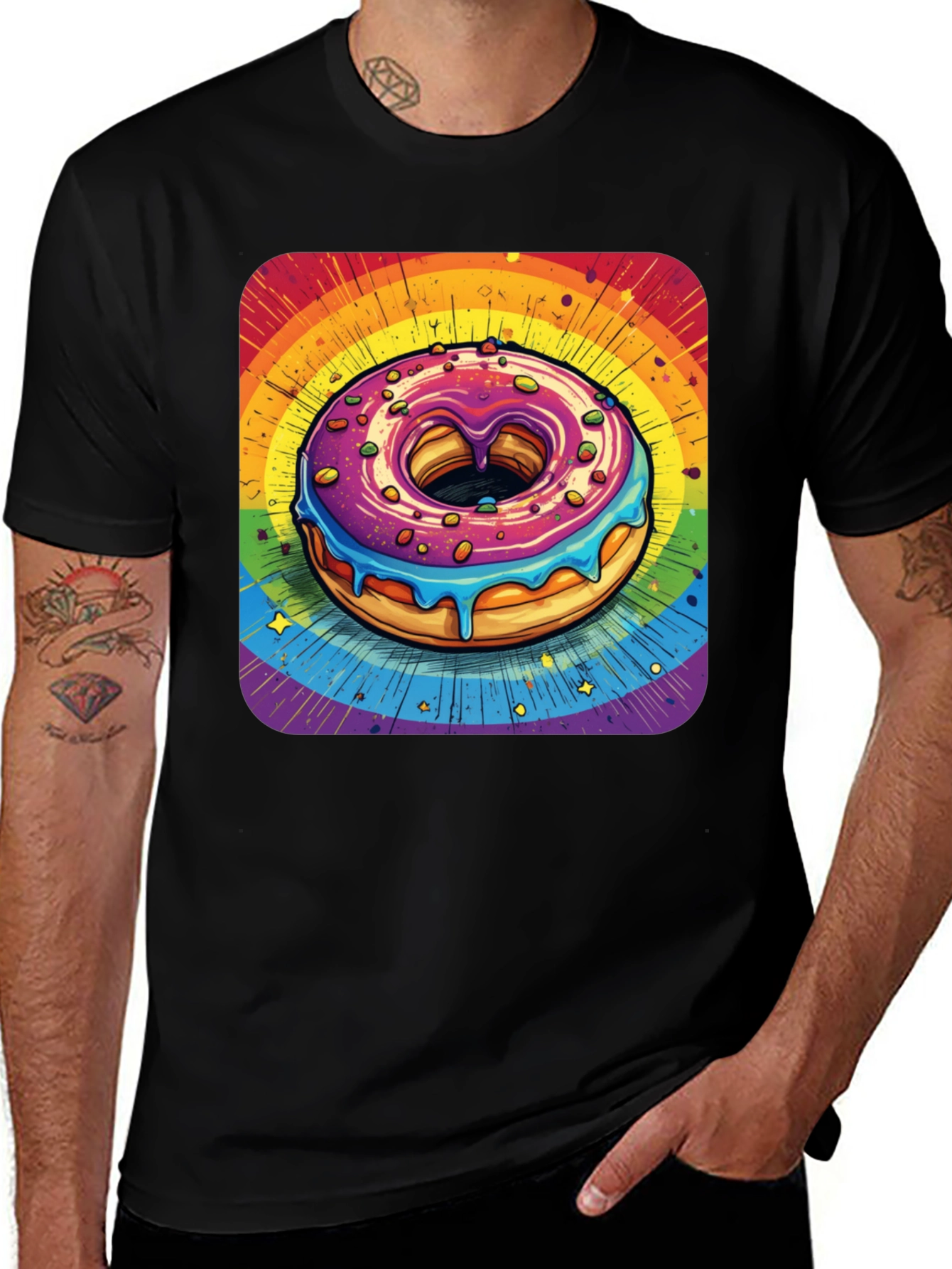 Variant 12 of Rainbow Donut Graphic Tee - Unisex Black T-Shirt