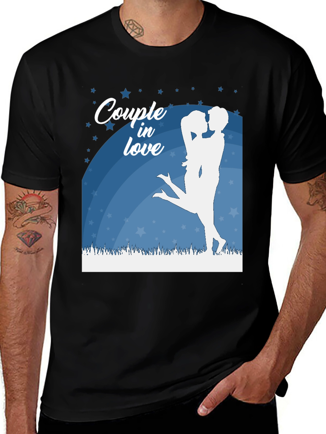 Couple In Love Graphic Tee - Black Cotton Shirt