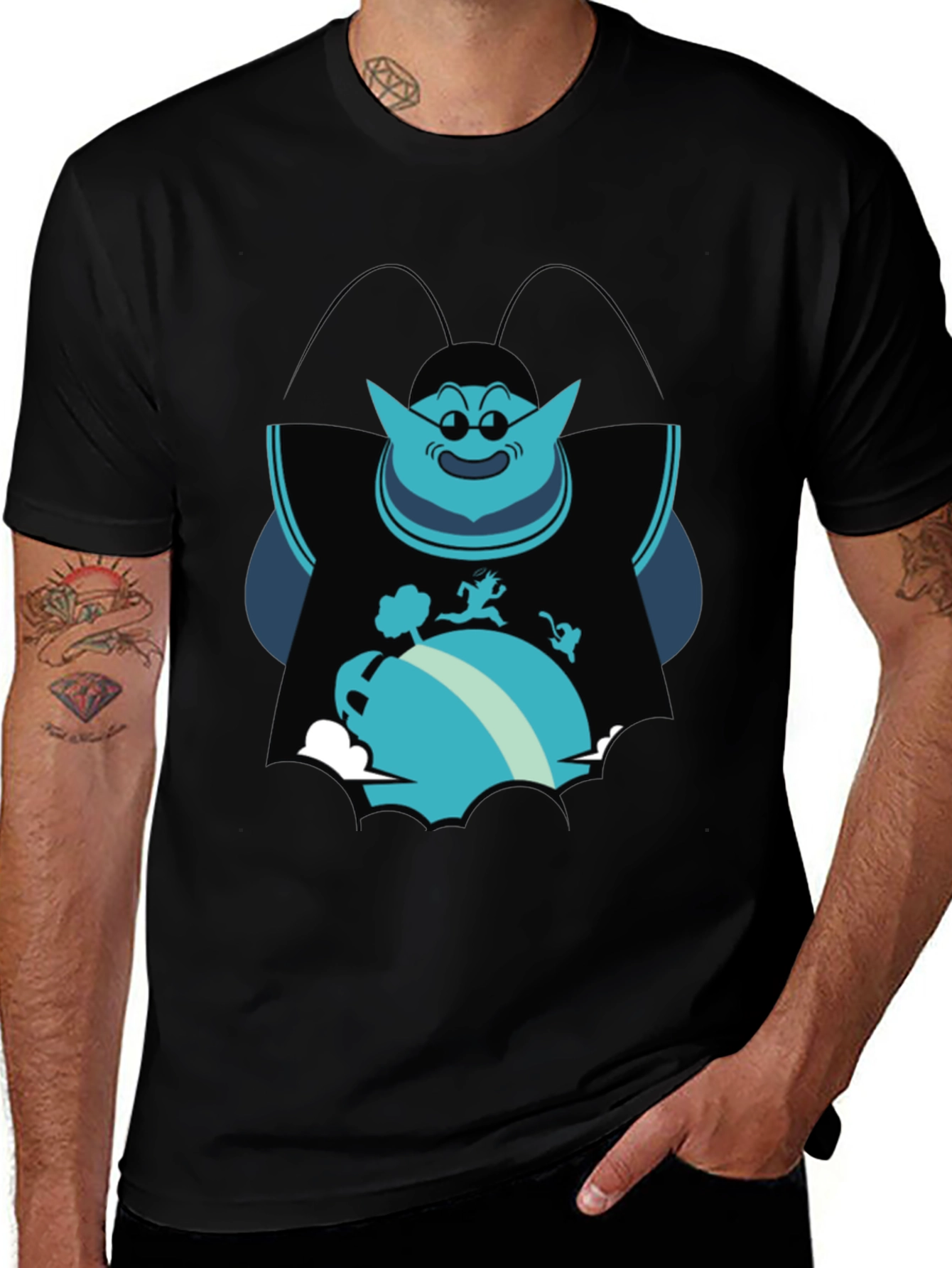 Variant 20 of Men's Black T-Shirt with Blue Cartoon Graphic
