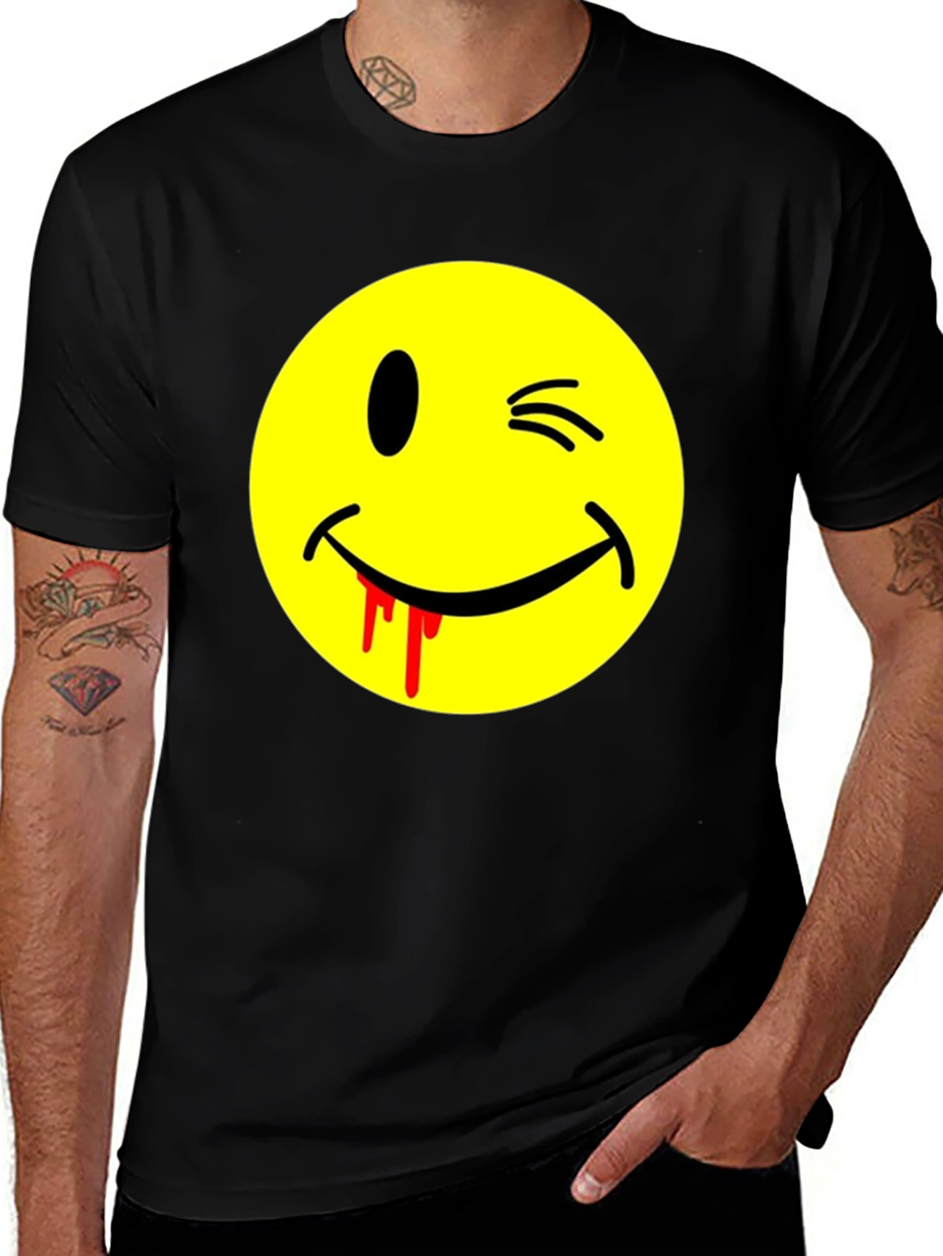 Variant 22 of Winking Smiley Face Graphic Tee - Horror Style