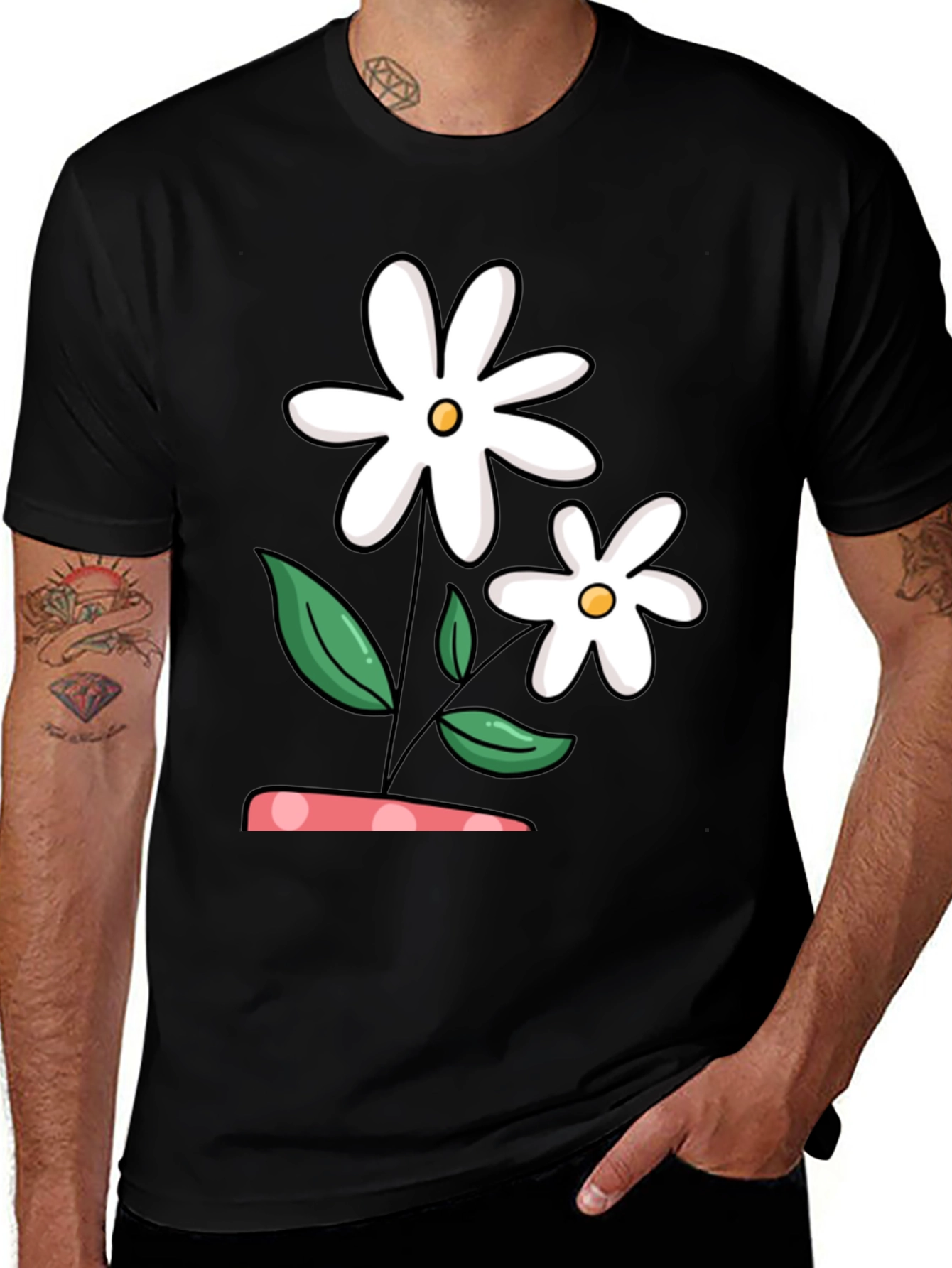 Variant 23 of Daisy Flower Graphic Black T-Shirt