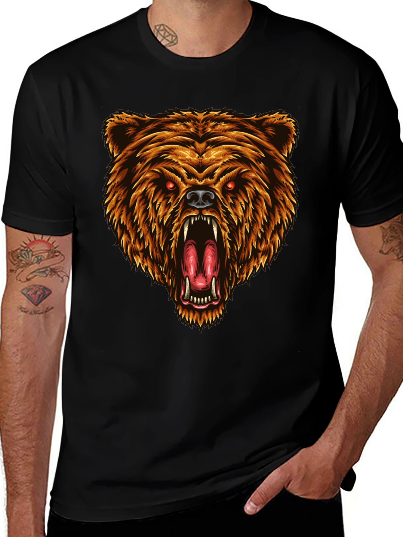 Variant 26 of Men's Black T-Shirt - Fierce Bear Graphic Tee