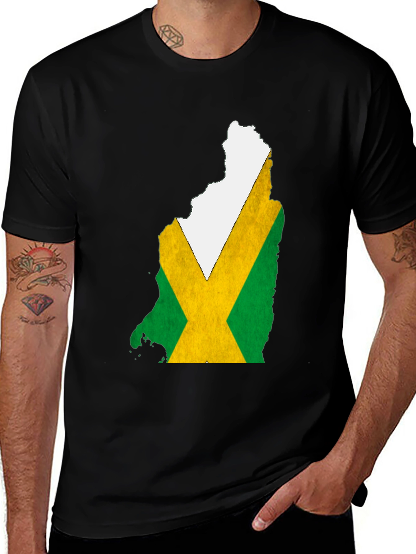 Variant 11 of Jamaica Flag Map Black T-Shirt