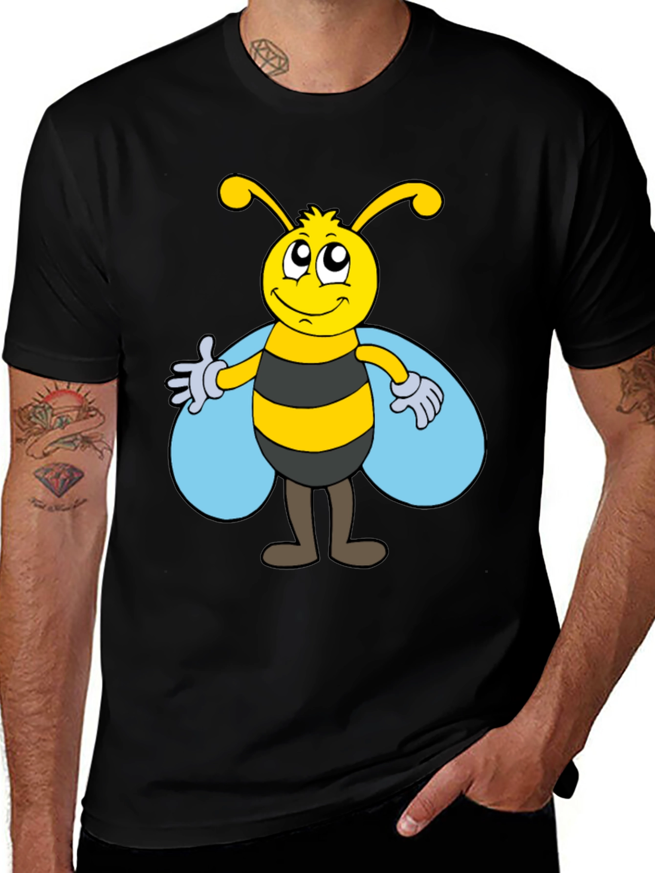 Variant 26 of Cartoon Bee Graphic Tee - Unisex Black T-Shirt