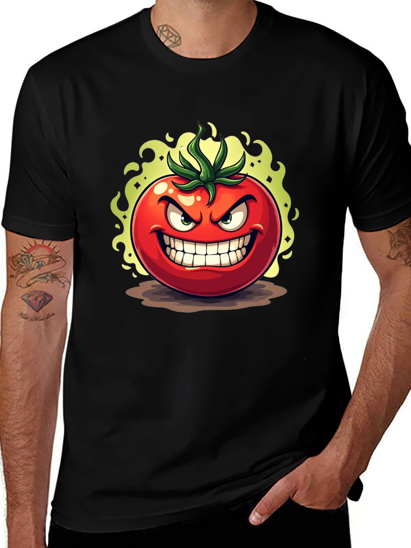 Variant 24 of Evil Tomato Graphic Tee - Black Cotton T-Shirt