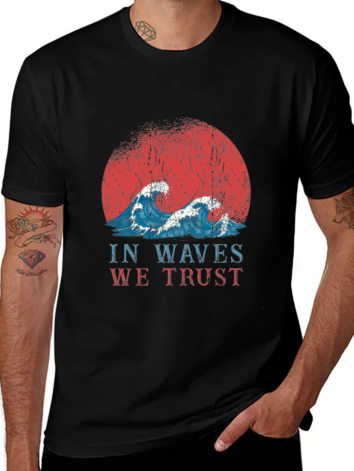 Variant 3 of Retro "In Waves We Trust" Graphic Tee