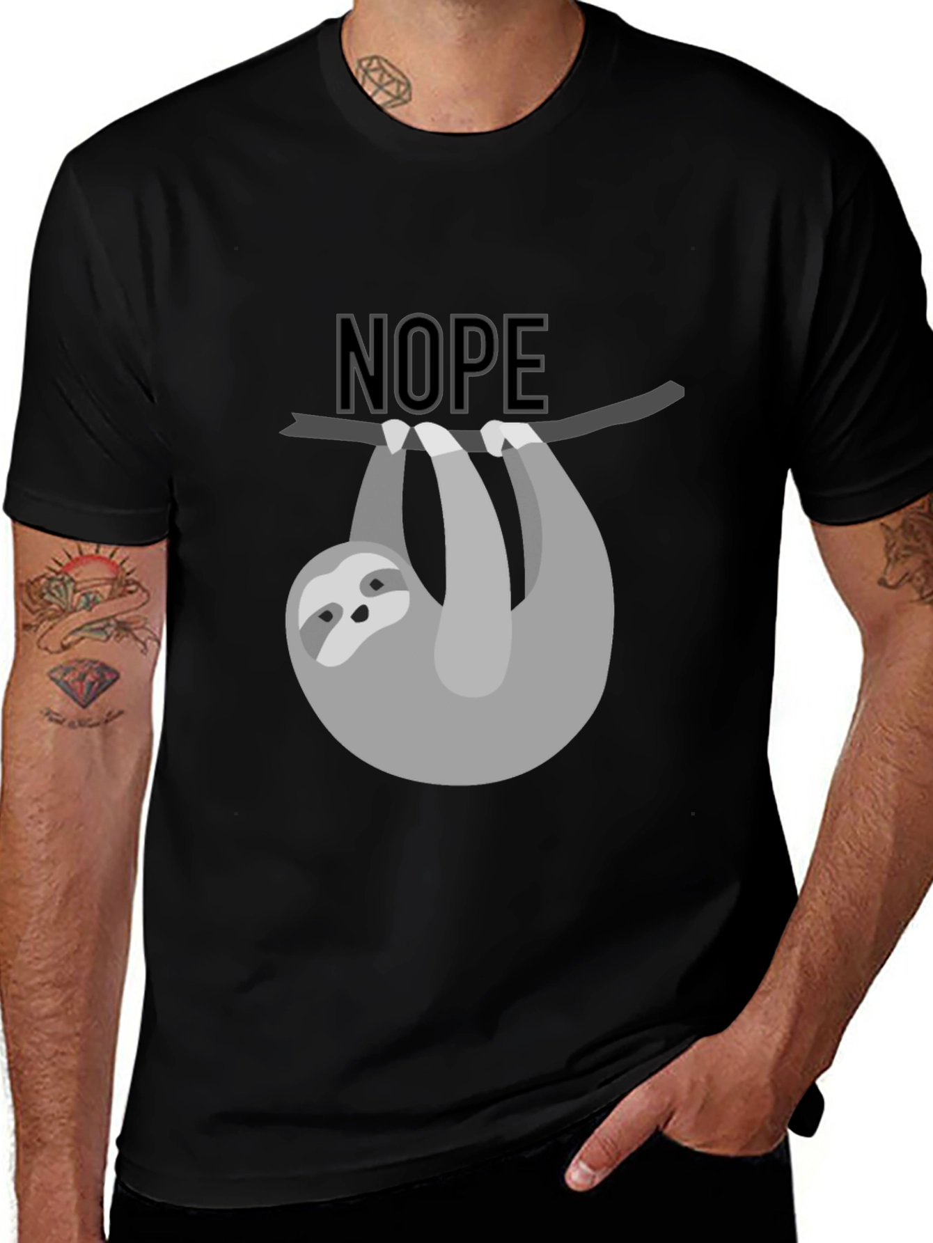 Variant 27 of Nope Sloth Graphic Tee - Men's Black T-Shirt