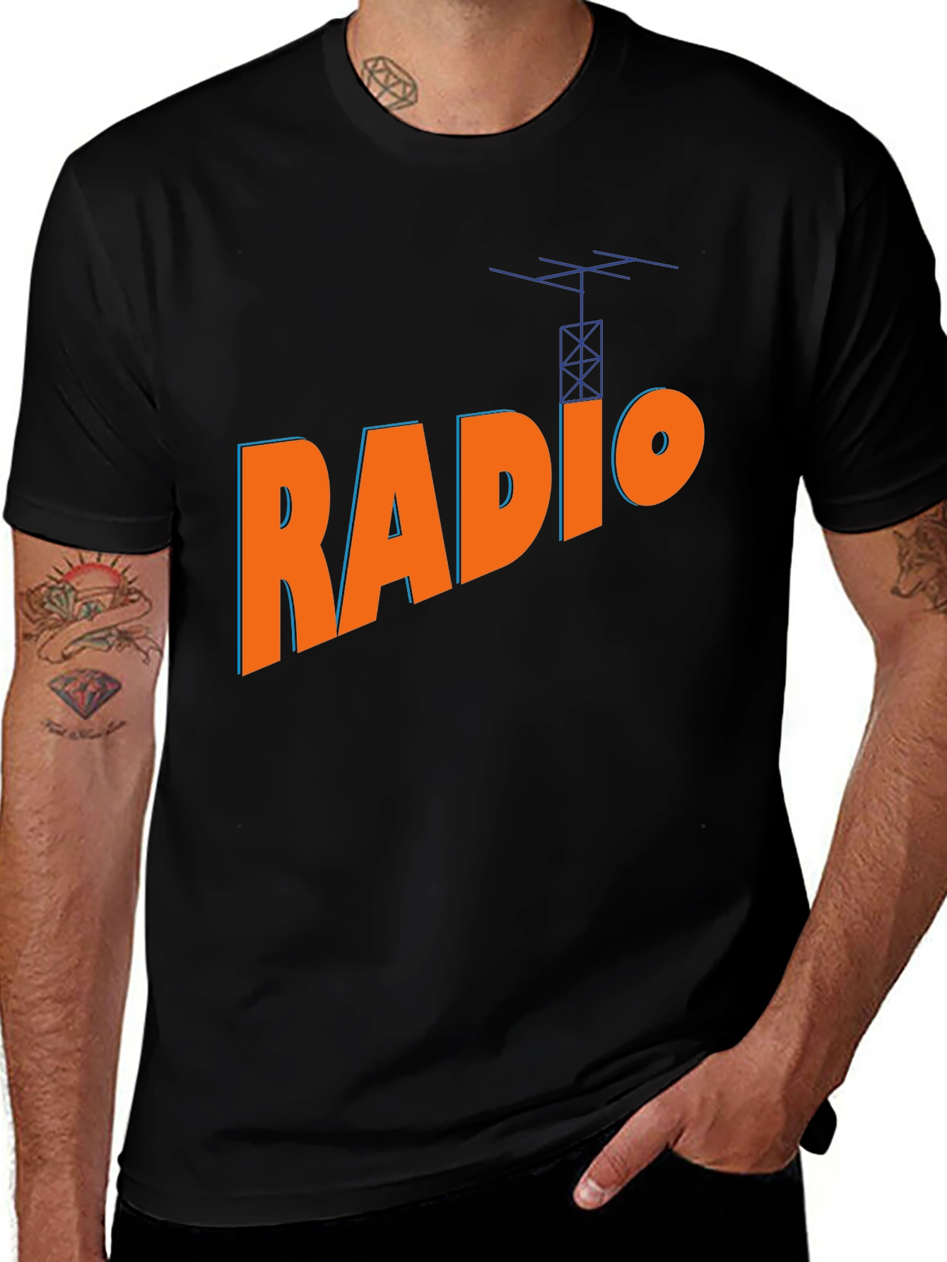 Variant 28 of Retro Radio Antenna Black T-Shirt
