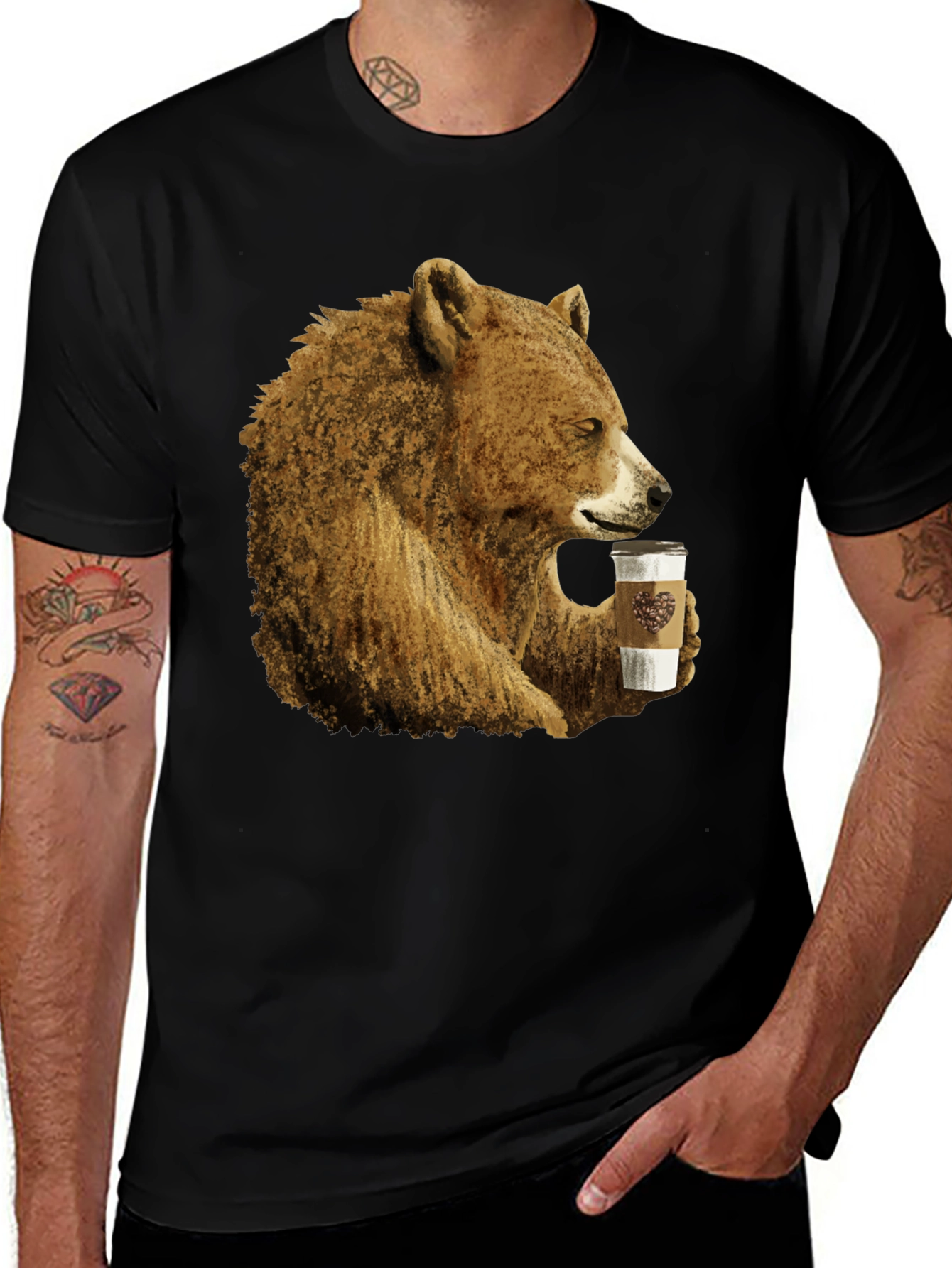 Variant 28 of Bear Drinking Coffee Graphic Tee - Cool Animal Shirt