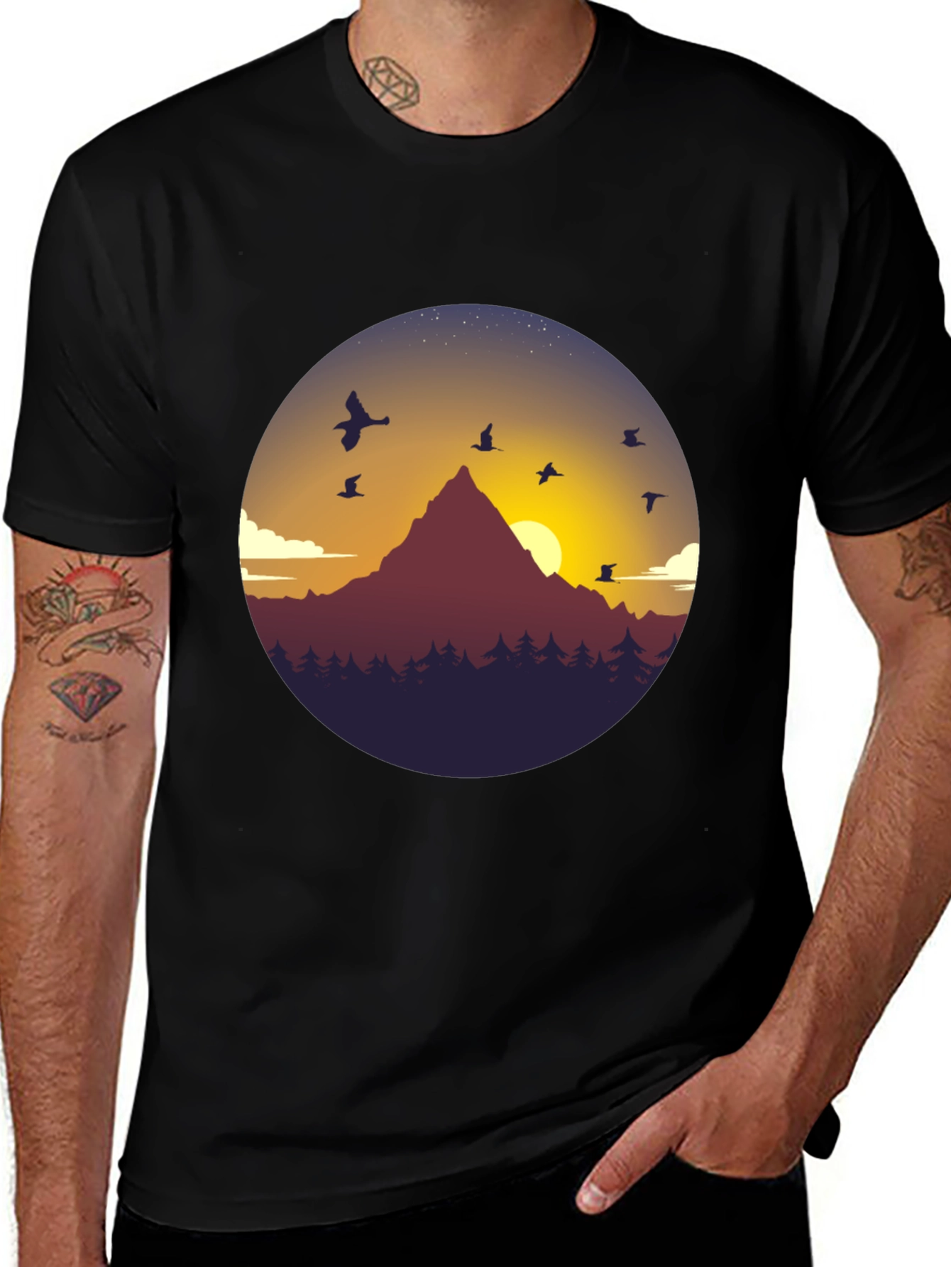 Variant 23 of Mountain Sunset Graphic Tee - Black Cotton Blend T-Shirt