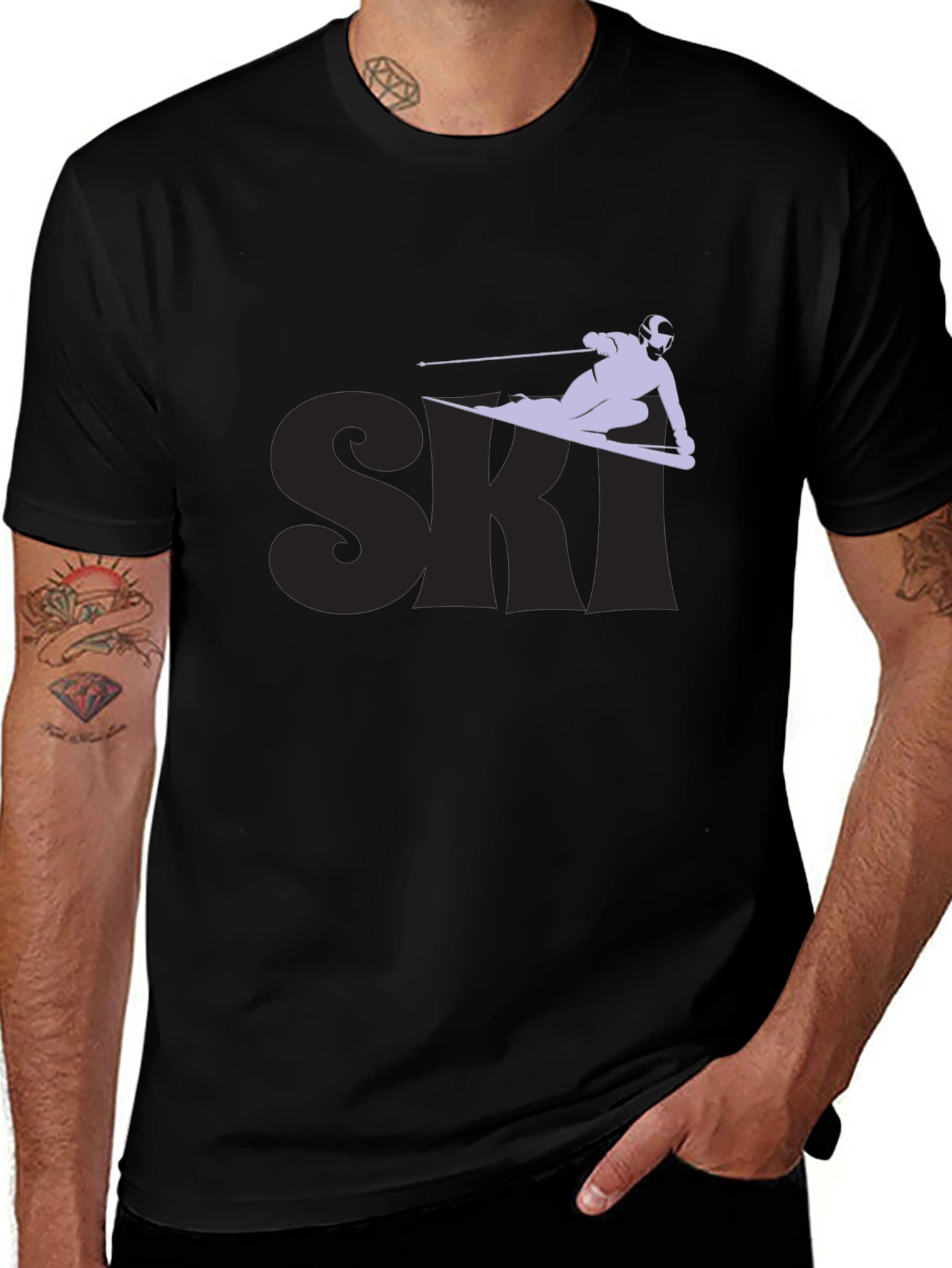 Variant 20 of Ski Graphic Tee - Black Cotton Blend T-Shirt
