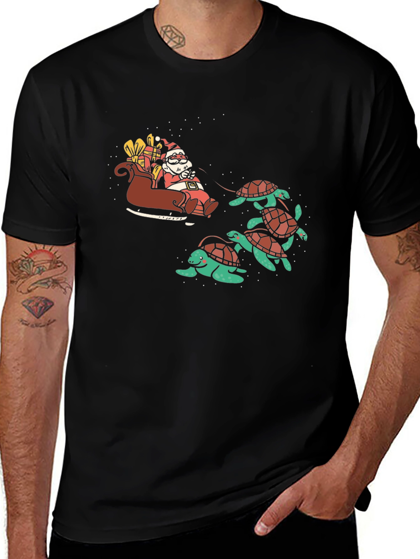 Variant 9 of Santa Turtle Sleigh Black Graphic Tee