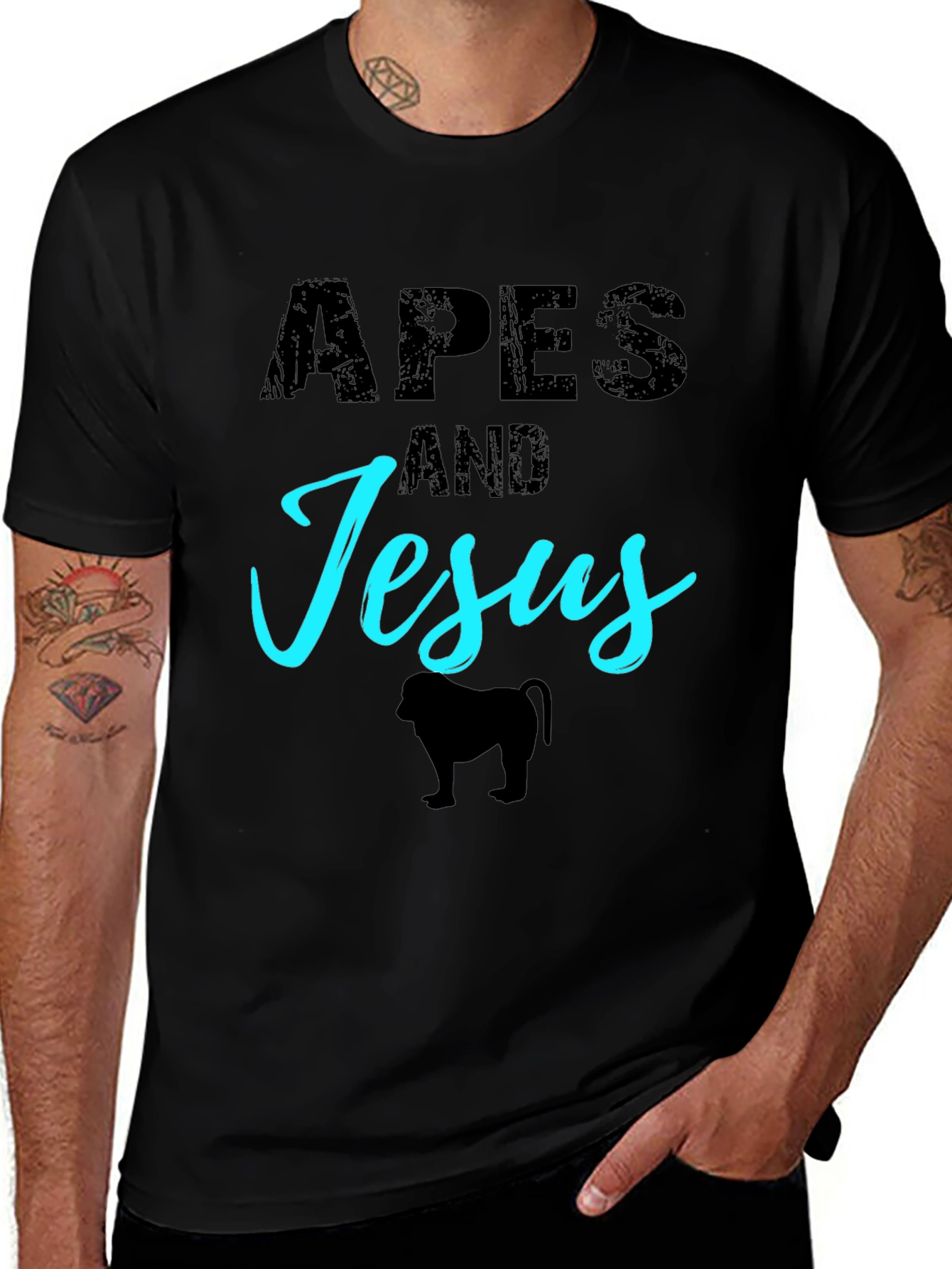 Variant 6 of Apes and Jesus Black Graphic T-Shirt
