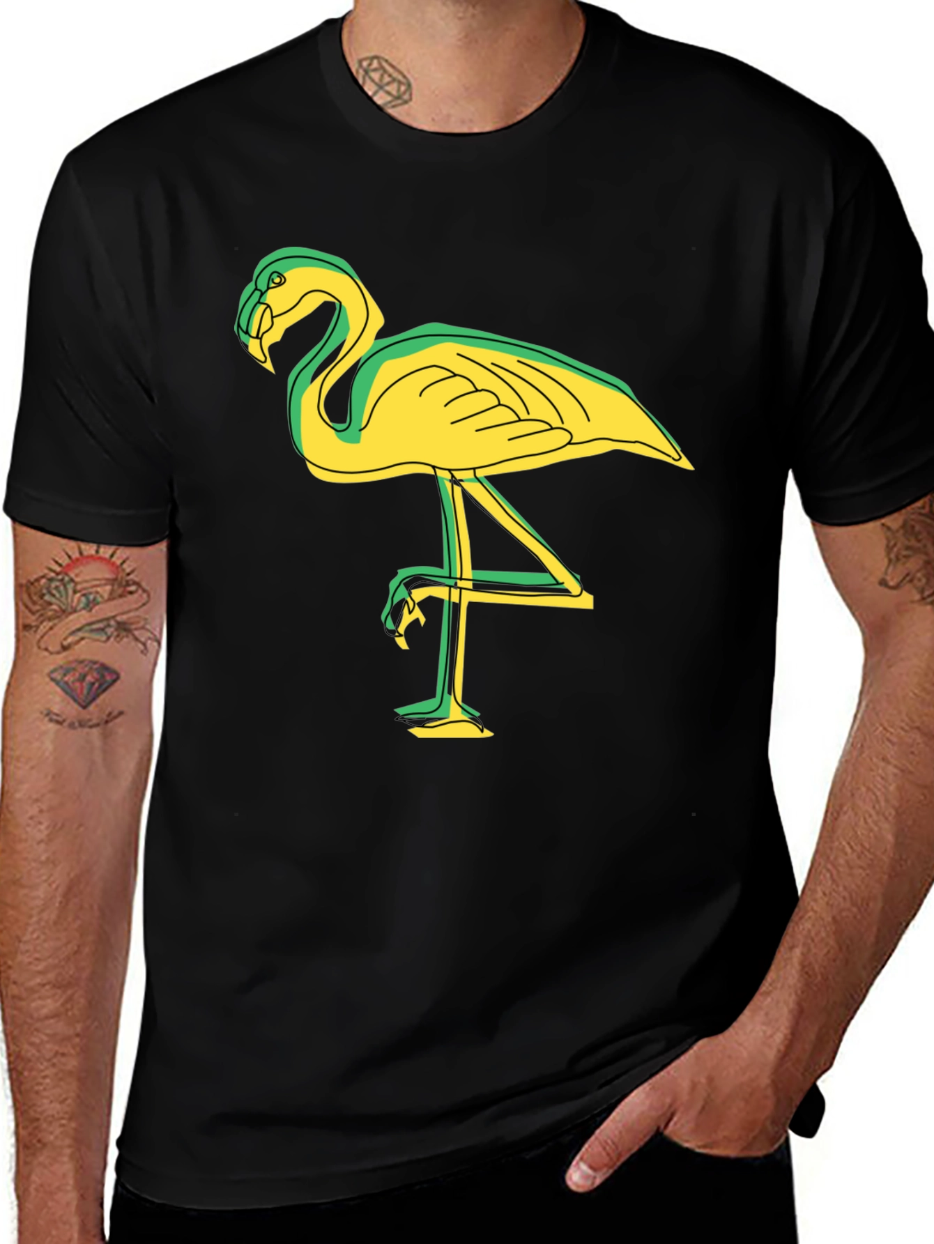 Variant 21 of Funky Flamingo Graphic Tee - Black Cotton Blend