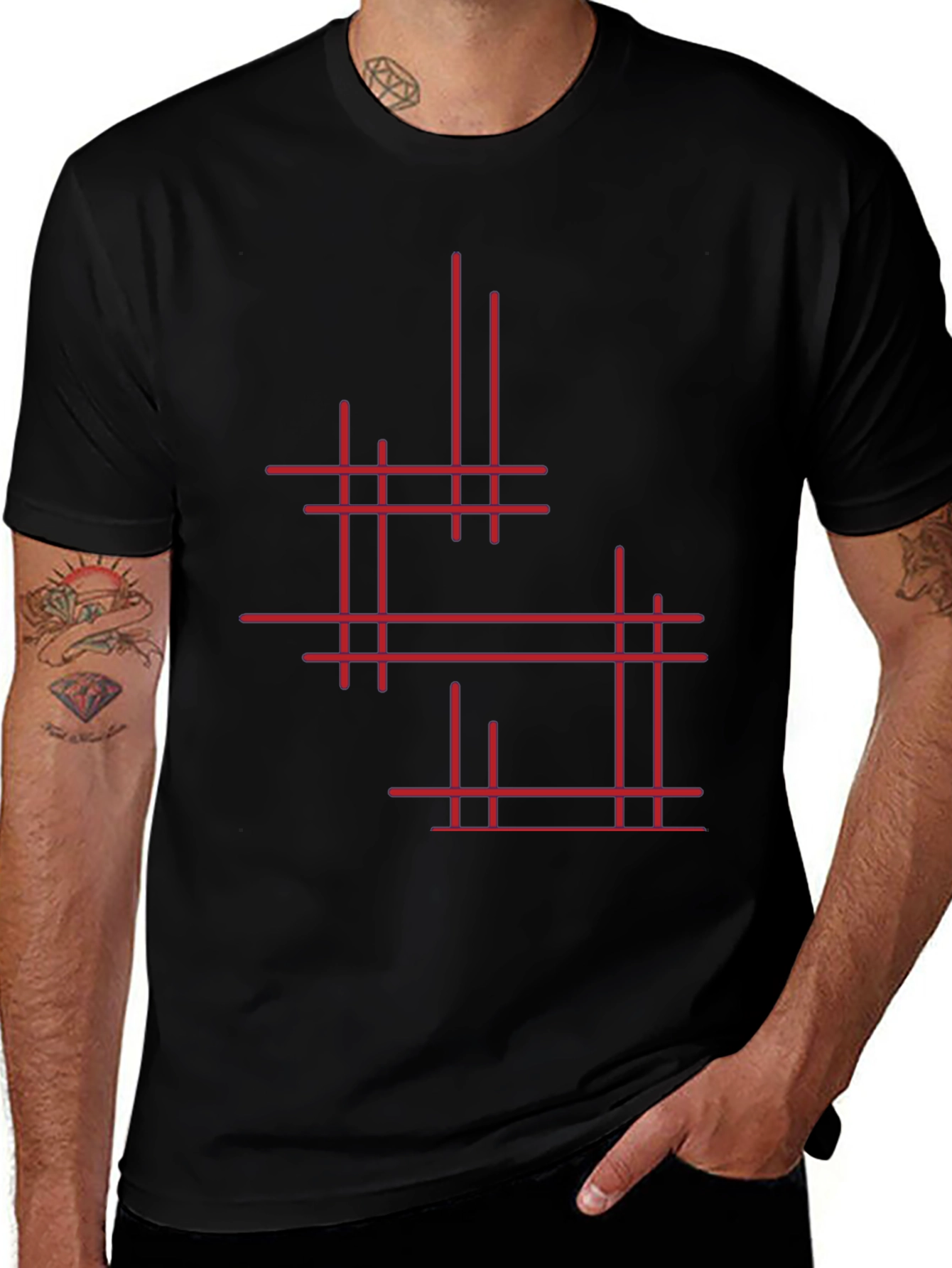 Variant 3 of Modern Geometric Line Art Graphic Tee - Black