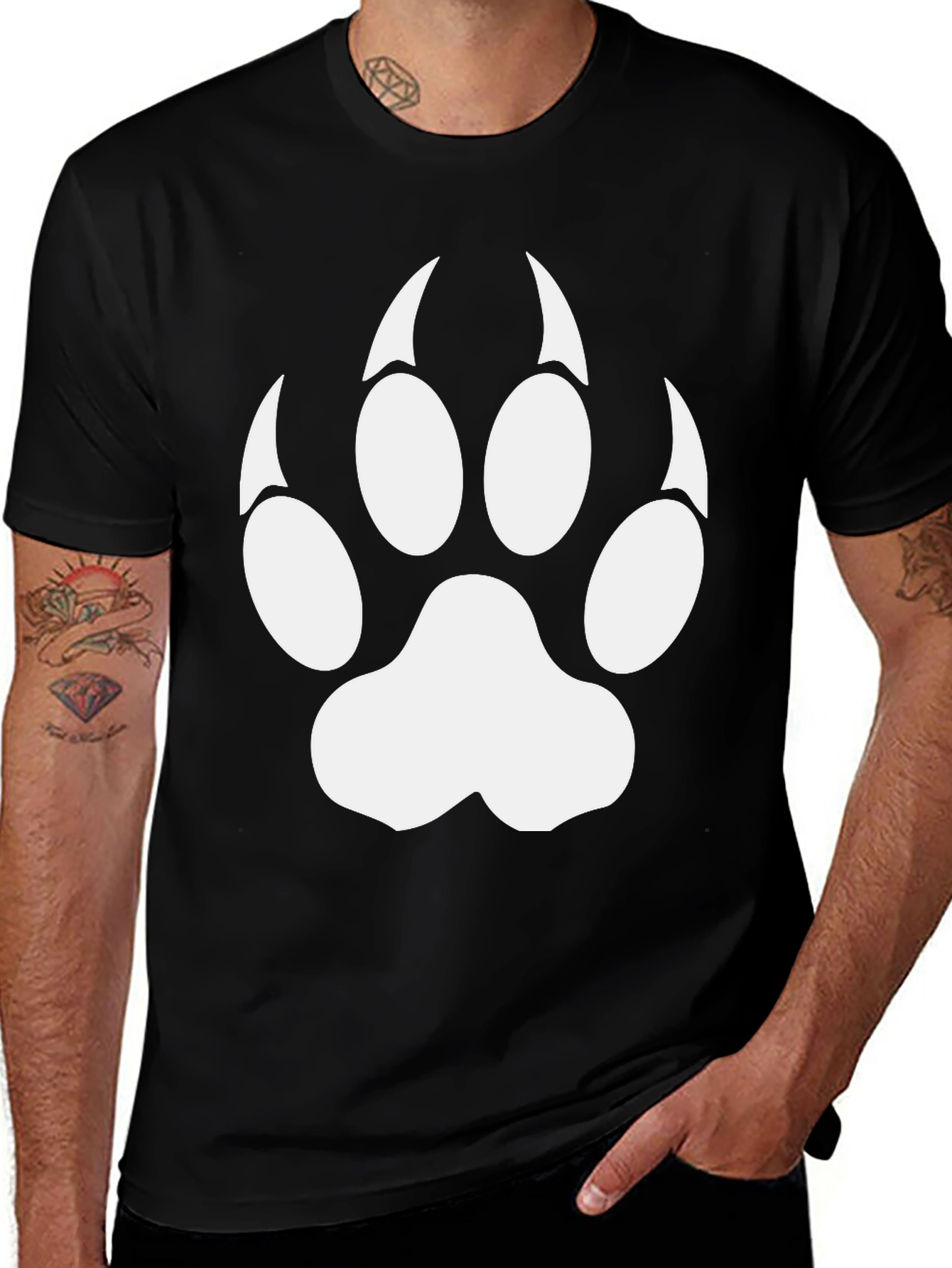 Black Cool Black T-Shirt with White Paw Print main image