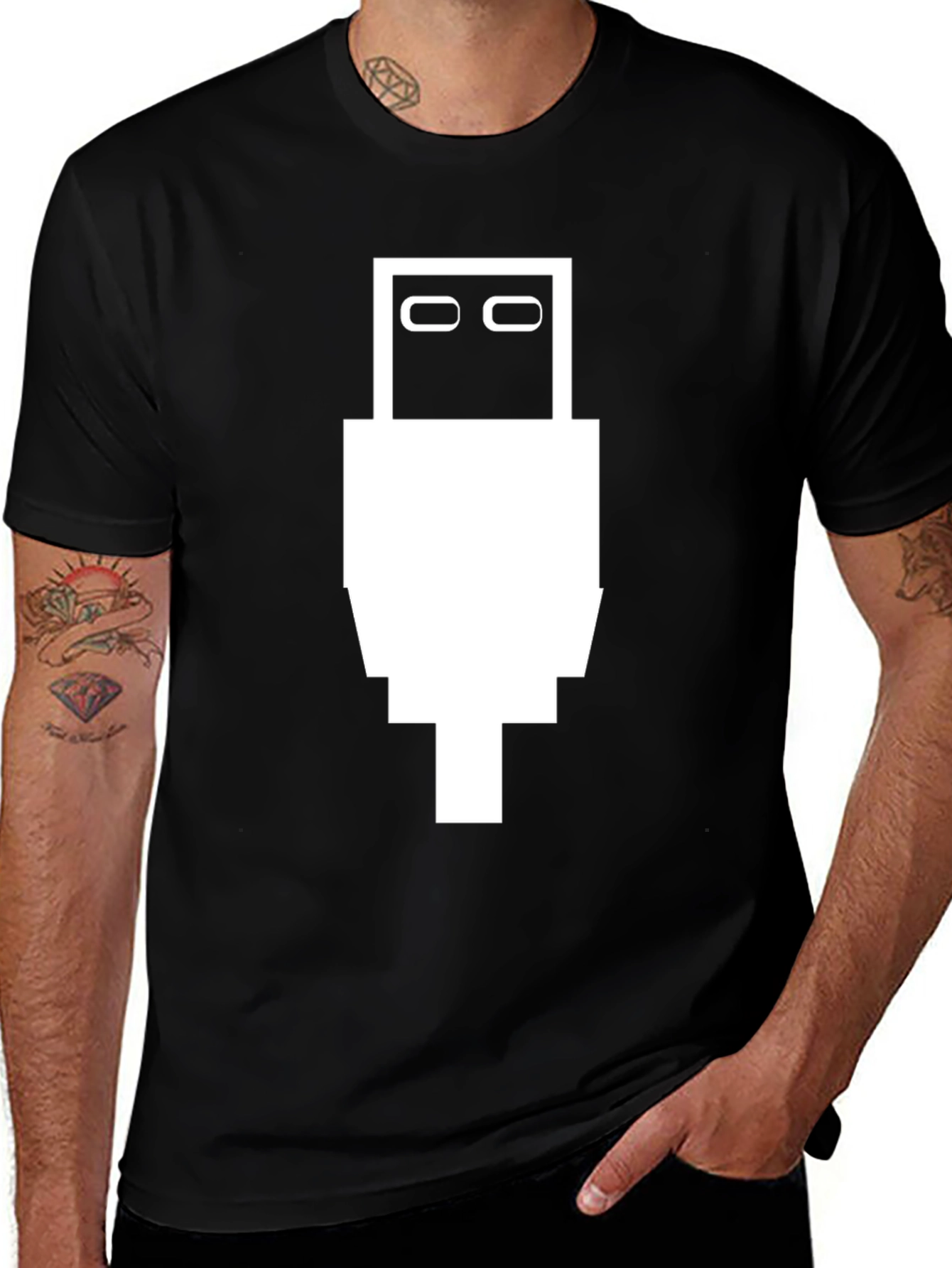 Pixel USB Connector Graphic T-Shirt - Black Cotton Tee