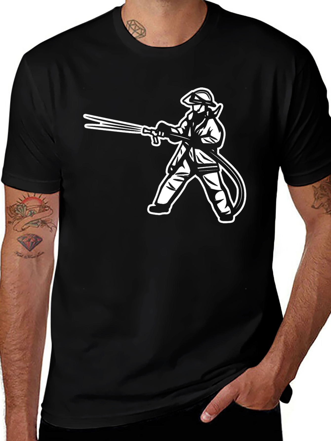 Variant 13 of Firefighter Graphic T-Shirt - Black Crew Neck Tee