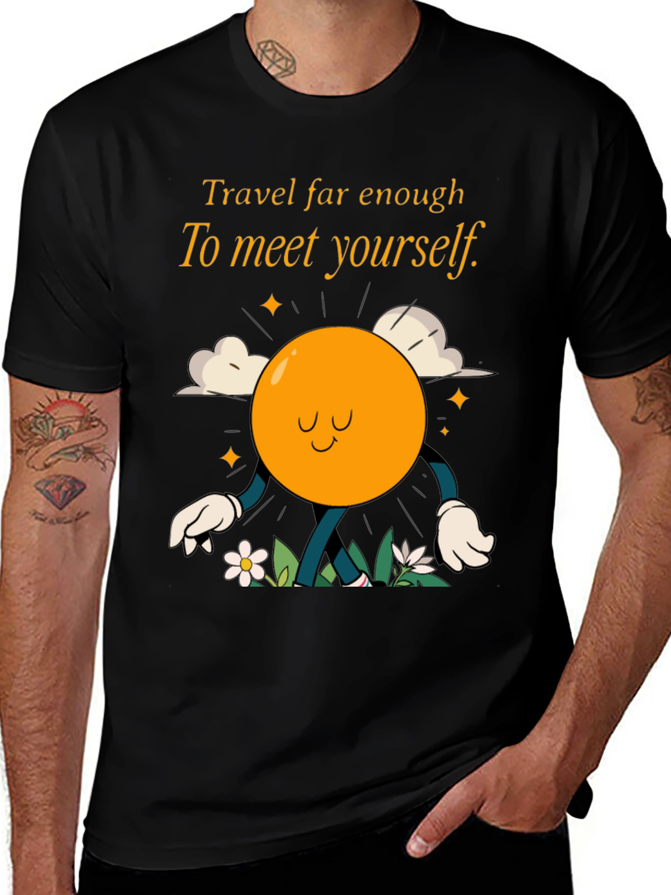 Variant 22 of Travel Far Enough Black Graphic T-Shirt