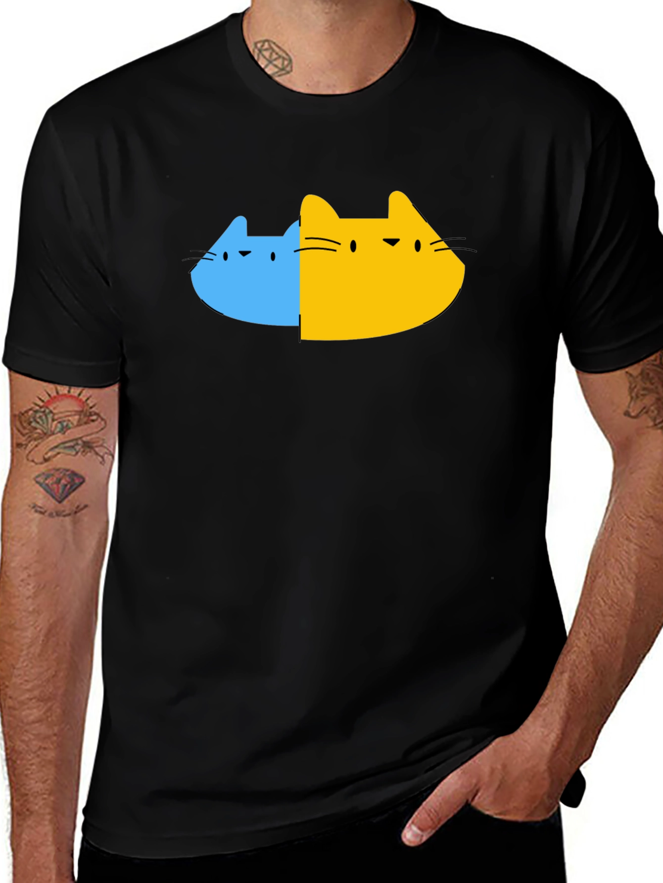 Variant 13 of Dual Cat Graphic Tee - Black Cotton Blend T-Shirt