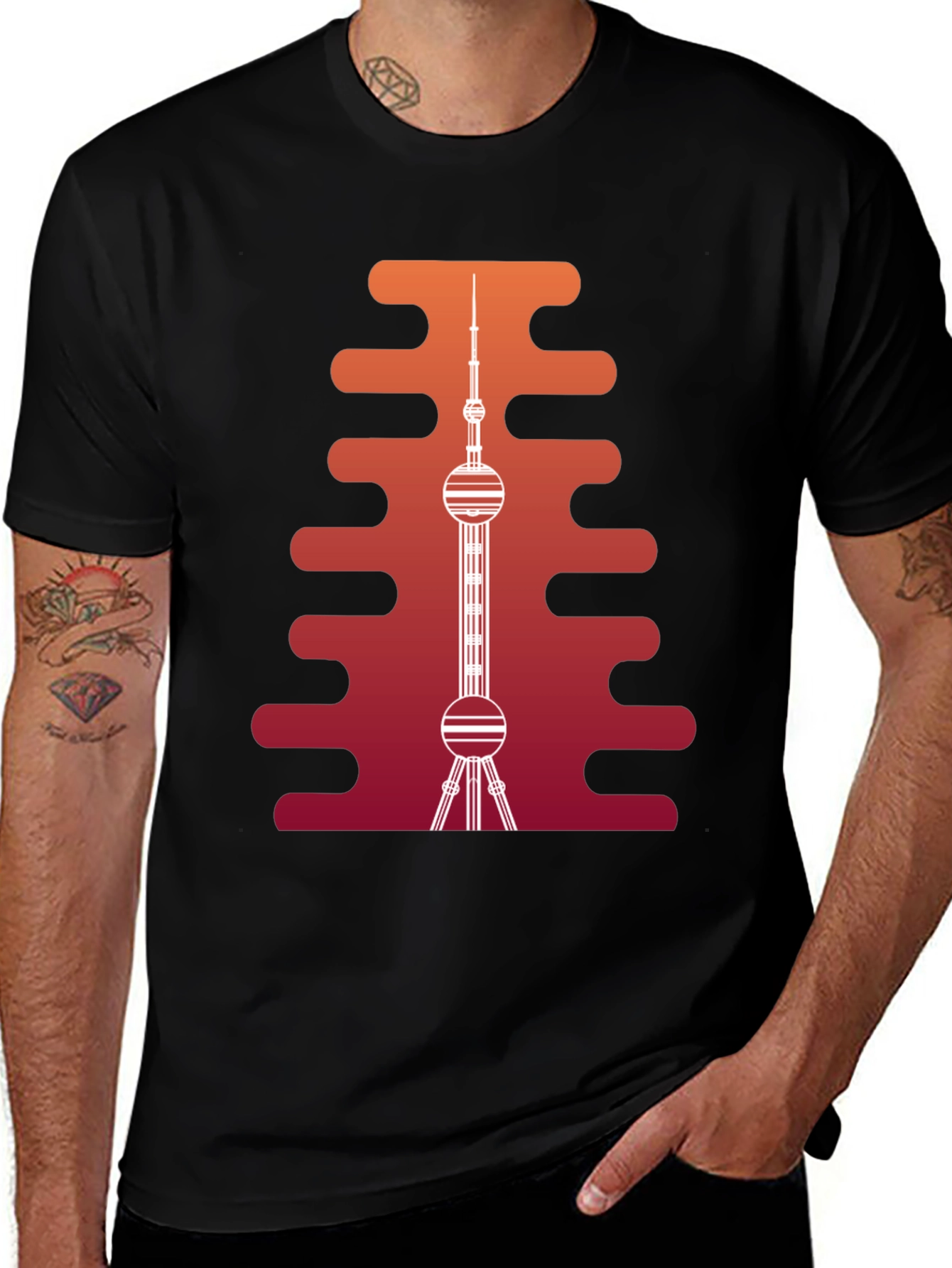 Variant 7 of Oriental Pearl Tower Graphic Tee - Stylish Men's T-Shirt
