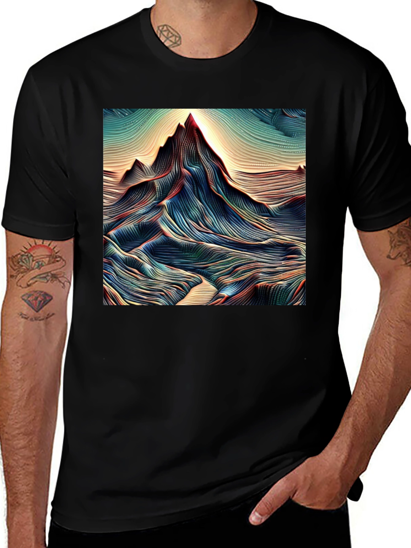 Variant 18 of Abstract Mountain Graphic Tee - Black